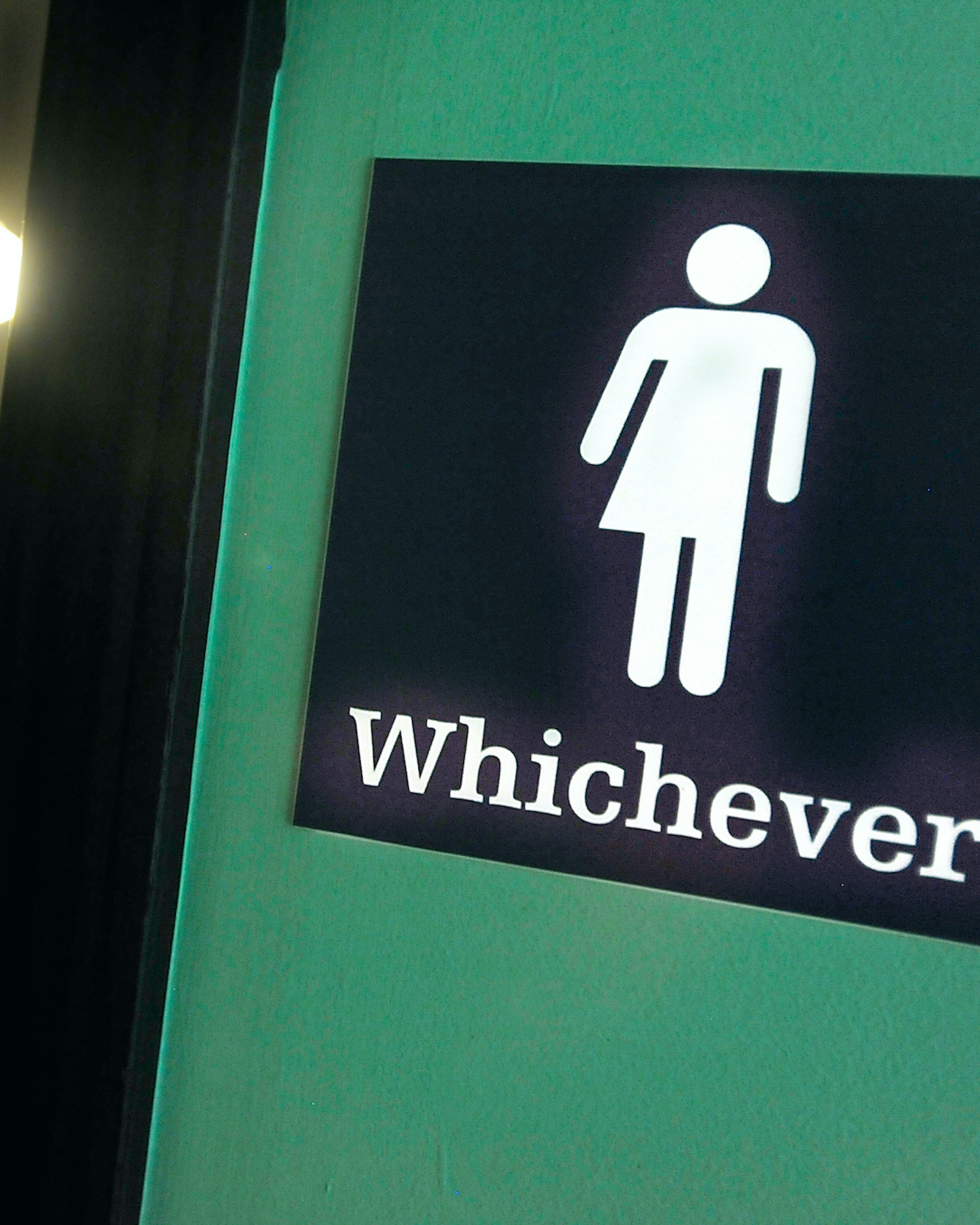 A gender neutral sign is posted outside a bathrooms at Oval Park Grill on May 11, 2016 in Durham, North Carolina. (Photo by Sara D. Davis/Getty Images)