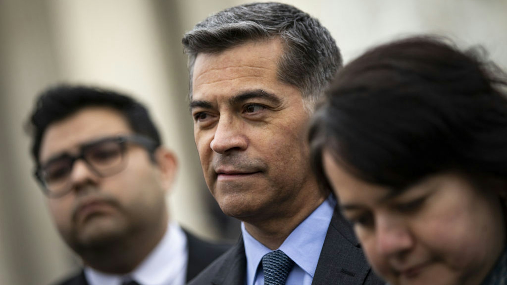 Xavier Becerra, California's attorney general, listens during a news conference outside the Supreme Court in Washington, D.C., U.S., on Tuesday, Nov. 12, 2019. The Supreme Court hears arguments today over the Obama-era Deferred Action for Childhood Arrivals program (DACA) which the Trump administration wants to undo. Photographer: Al Drago/Bloomberg via Getty Images