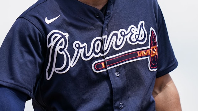 FORT MYERS, FL- MARCH 11: A detail shot of an Atlanta Braves jersey during a spring training game between the Atlanta Braves and Minnesota Twins on March 11, 2020 at Hammond Stadium in Fort Myers, Florida. (Photo by Brace Hemmelgarn/Minnesota Twins/Getty Images)