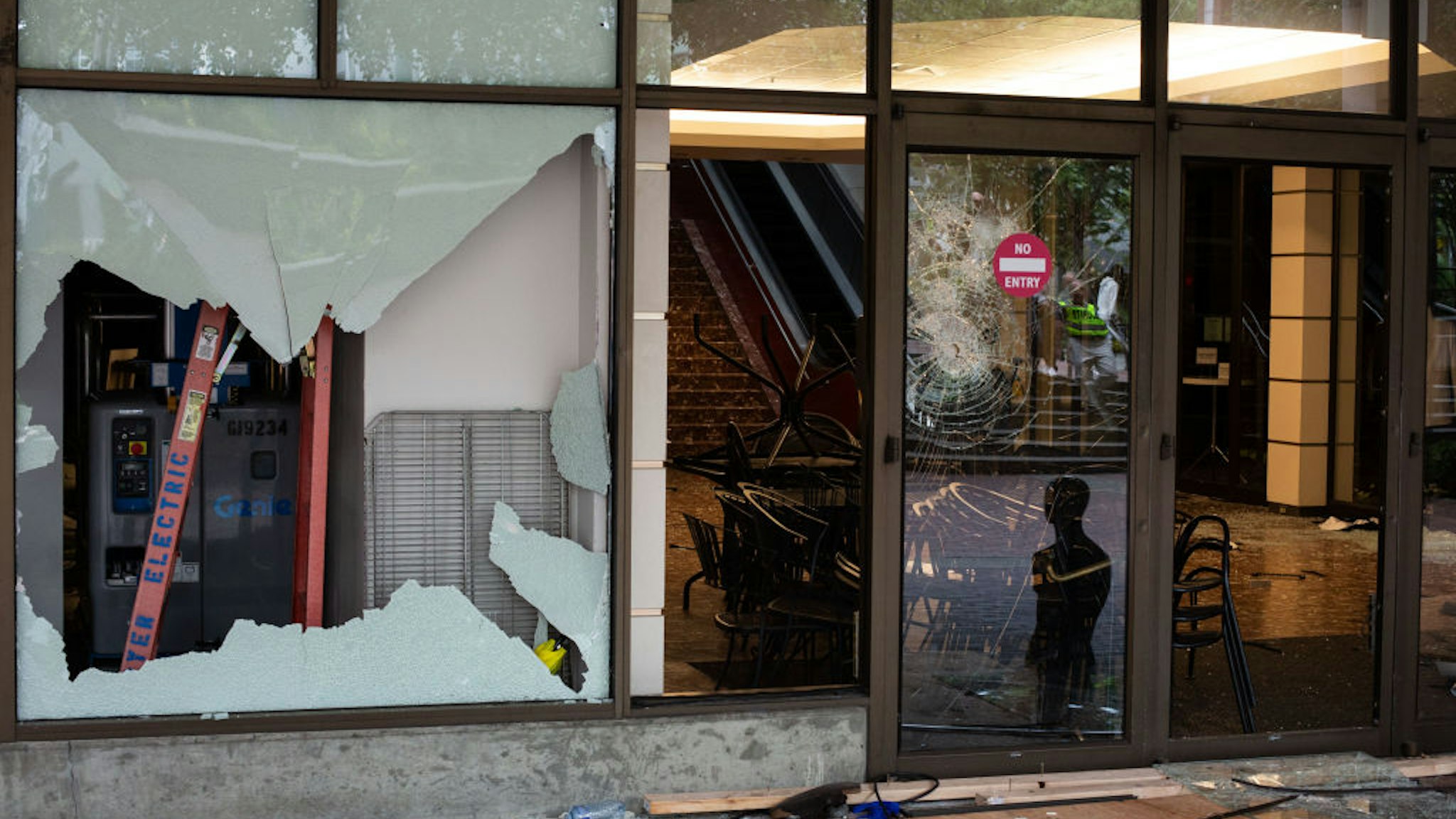 An entrance to Bellevue Square Mall is seen after looting took place on May 31, 2020 in Bellevue, Washington. Protests due to the recent death of George Floyd took place in Bellevue in addition to Seattle, with looting in Bellevue and at least one burned automobile there.