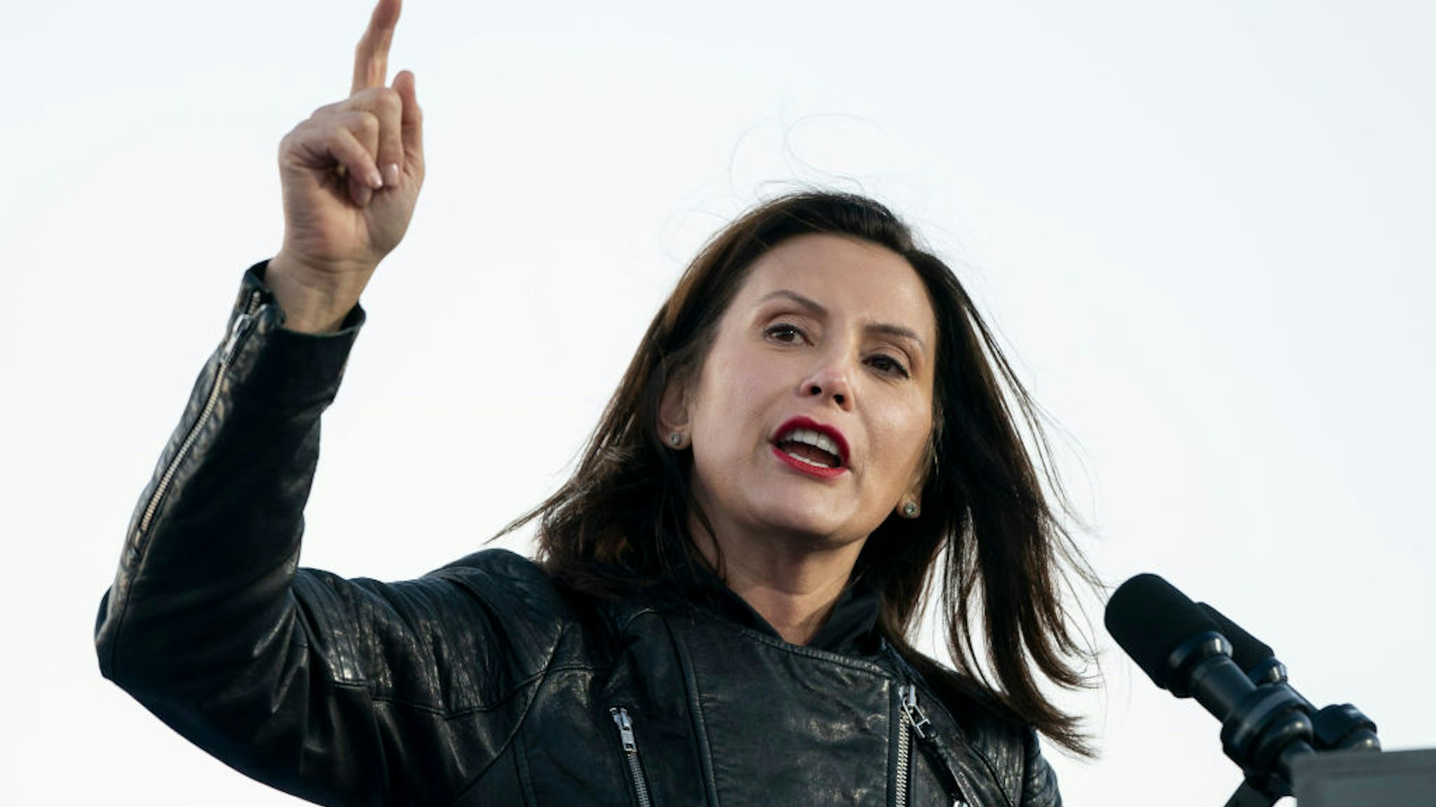 Gov. Gretchen Whitmer speaks during a drive-in campaign rally with Democratic presidential nominee Joe Biden and former President Barack Obama at Belle Isle on October 31, 2020 in Detroit, Michigan.