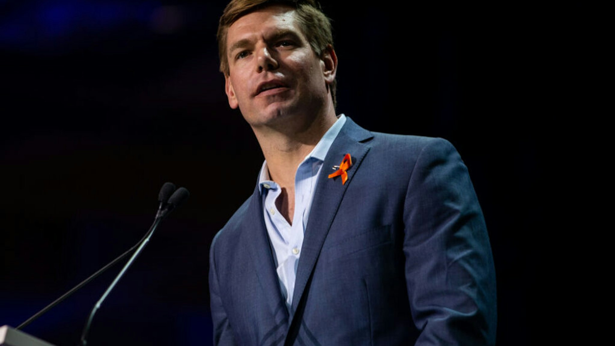 SAN FRANCISCO, CALIF. - JUNE 01: U.S. Rep Eric Swalwell speaks during the 2019 California State Democratic Party Convention at Moscone Center on Saturday, June 1, 2019 in San Francisco, Calif.