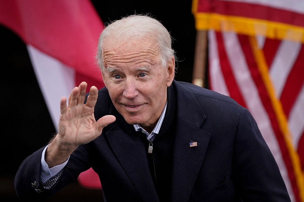 U.S. President-elect Joe Biden gestures to the crowd as he delivers remarks during a drive-in rally for U.S. Senate candidates Jon Ossoff and Rev. Raphael Warnock at Pullman Yard on December 15, 2020 in Atlanta, Georgia.