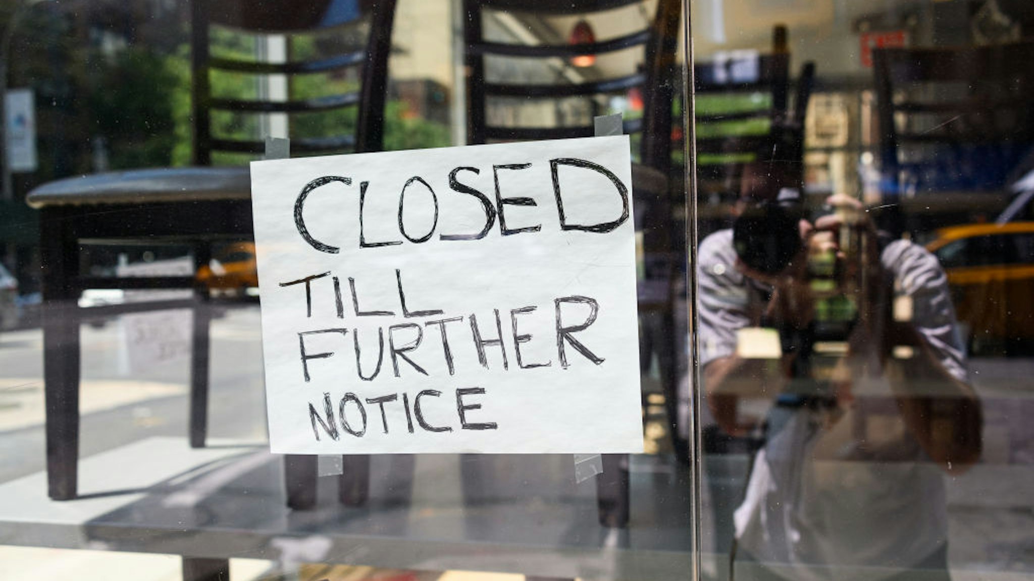 NEW YORK, NEW YORK - JULY 28: A sign is posted at a restaurant that reads, "closed till further notice" as the city continues Phase 4 of re-opening following restrictions imposed to slow the spread of coronavirus on July 28, 2020 in New York City. The fourth phase allows outdoor arts and entertainment, sporting events without fans and media production. (Photo by Noam Galai/Getty Images)