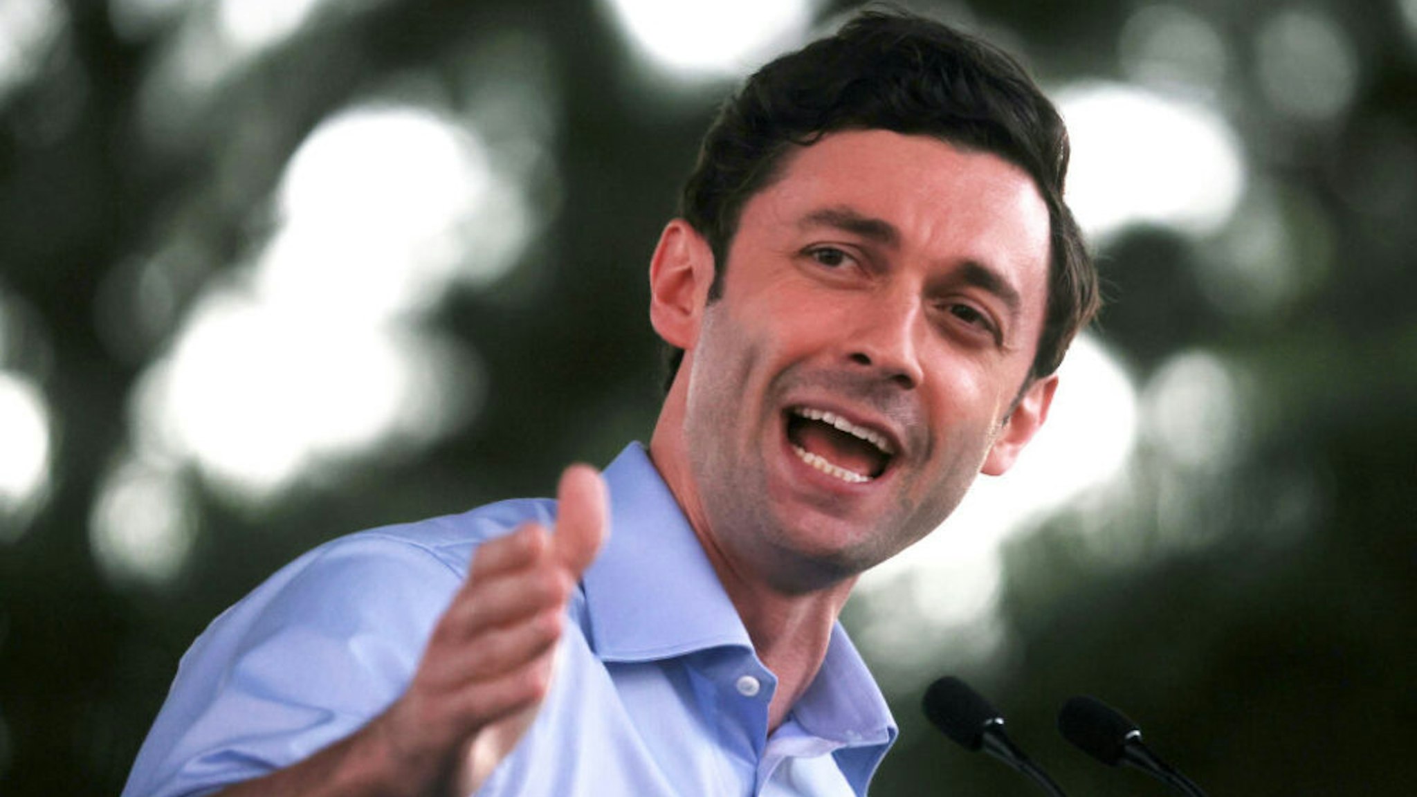 COLUMBUS, GEORGIA - OCTOBER 29: Democratic U.S. Senate candidate Jon Ossoff speaks during a "Get Out the Early Vote" drive-in campaign event on October 29, 2020 in Columbus, Georgia. With less than a week to go until Election Day, Democratic candidates for the U.S. Senate in Georgia are continuing to campaign throughout the state.