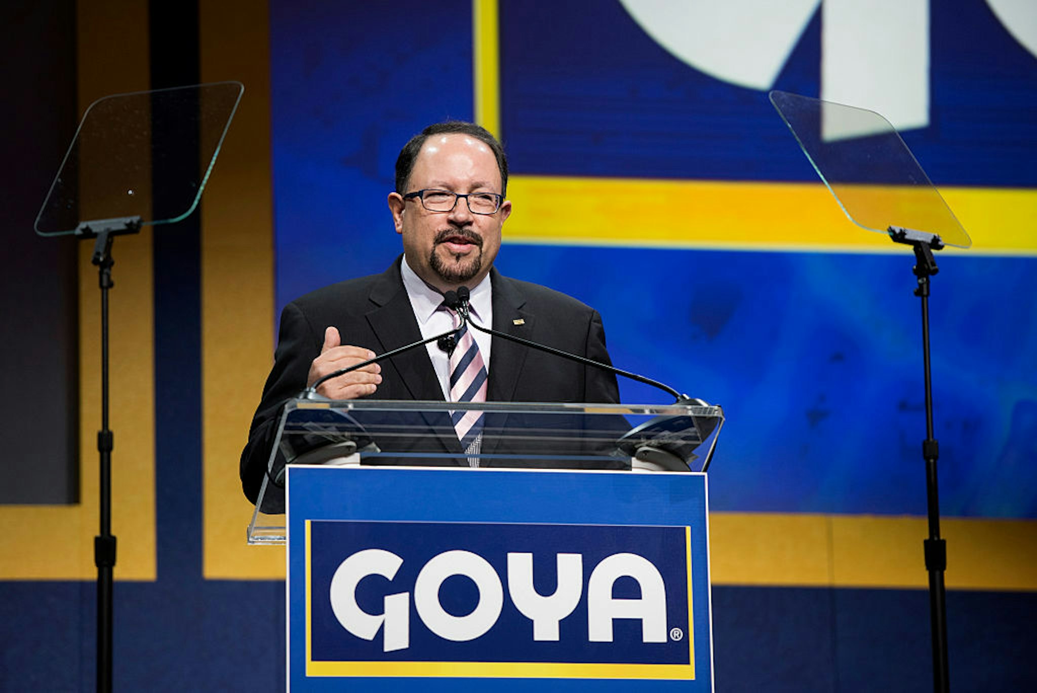 Bob Unanue, president of Goya Foods Inc., speaks at the official ribbon-cutting ceremony for the new Goya Foods Inc. corporate headquarters in Jersey City, New Jersey, U.S.