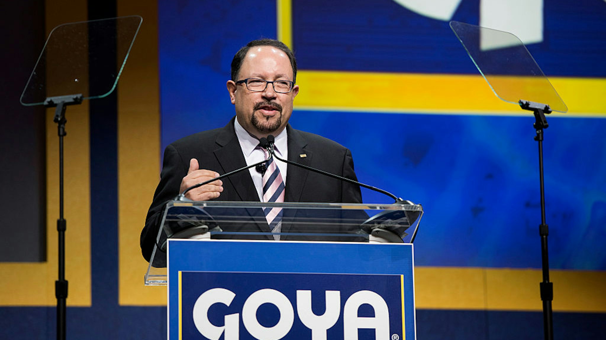 Bob Unanue, president of Goya Foods Inc., speaks at the official ribbon-cutting ceremony for the new Goya Foods Inc. corporate headquarters in Jersey City, New Jersey, U.S.