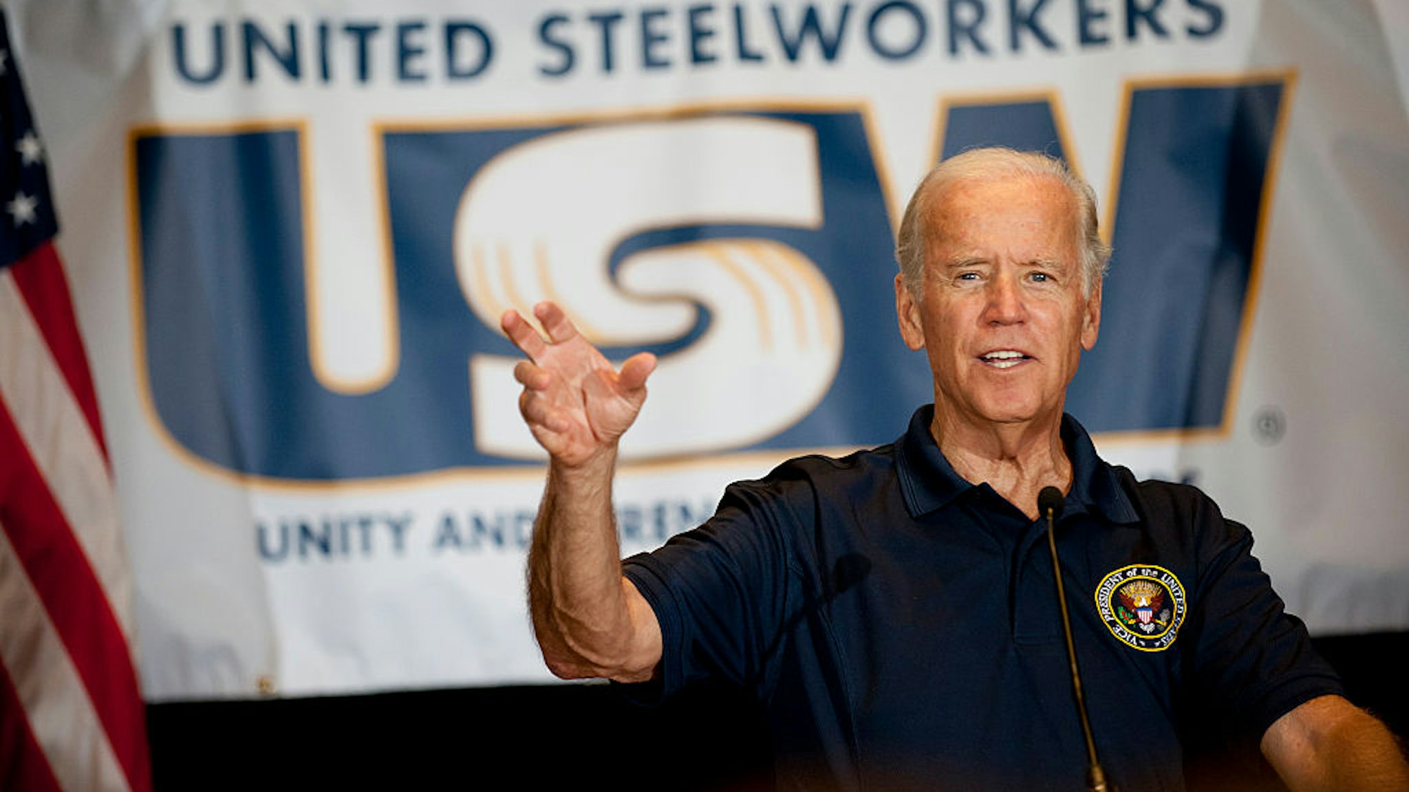 PITTSBURGH, PA - SEPTEMBER 7: U.S. Vice President Joe Biden speaks to union members and supporters at the United Steelworkers Headquarters following the annual Allegheny County Labor Day Parade September 7, 2015 in Pittsburgh, Pennsylvania. Biden has been subject of speculation about whether he will run for the U.S. presidency. (Photo by Jeff Swensen/Getty Images)