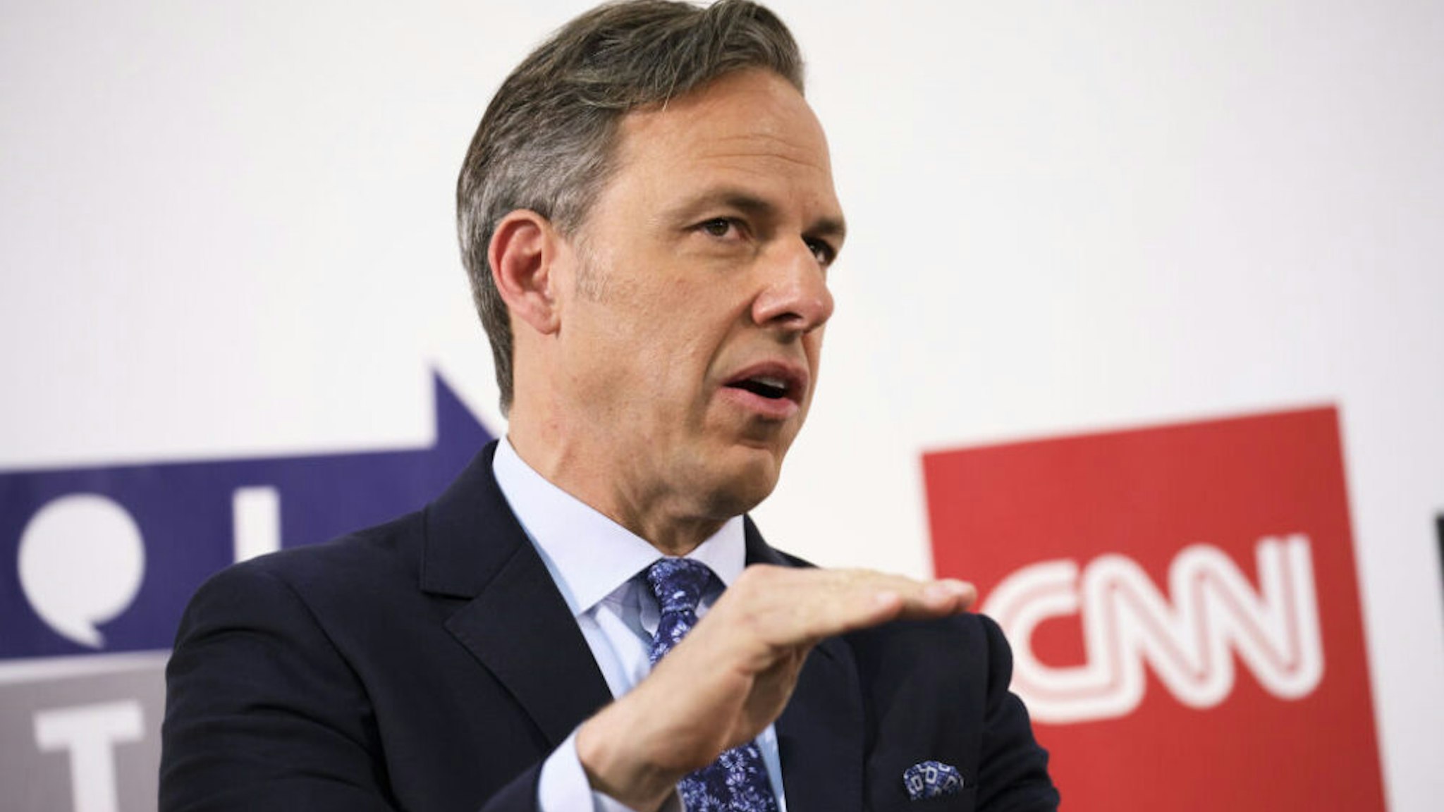 Jake Tapper, chief Washington correspondent for CNN, speaks with comedian Chelsea Handler, not pictured, during the Politicon convention inside the Pasadena Convention Center in Pasadena, California, U.S., on Saturday, July 29, 2017. During the third annual Politicon pundits, politicians, comedians and entertainers gather to discuss issues that touch all sides of the political spectrum.