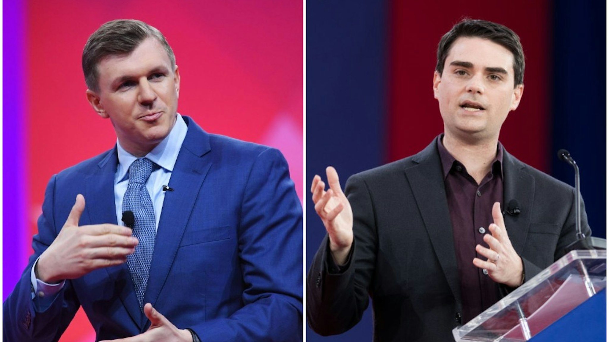 Photo of James O'Keefe by MANDEL NGAN/AFP via Getty Images / Photo of Ben Shapiro by Michael Brochstein/SOPA Images/LightRocket via Getty Images