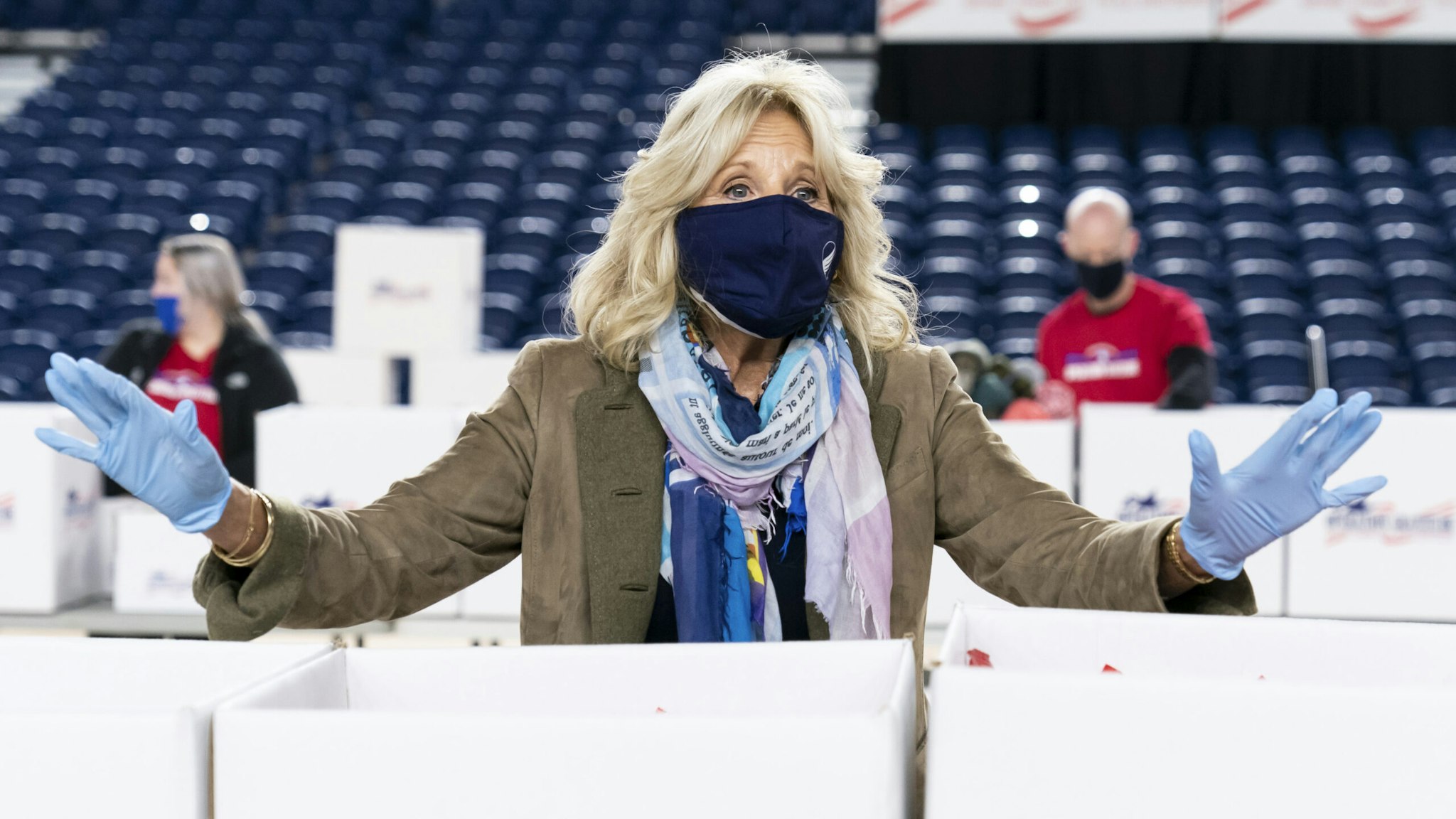 WASHINGTON, DC - DECEMBER 10: Dr. Jill Biden speaks to the media as she assembles care packages for military families for the holiday season on December 10, 2020 in Washington, DC. Hunter Biden, the son of President-elect Joe Biden, is under investigation by the Justice Department for his business dealings in China.