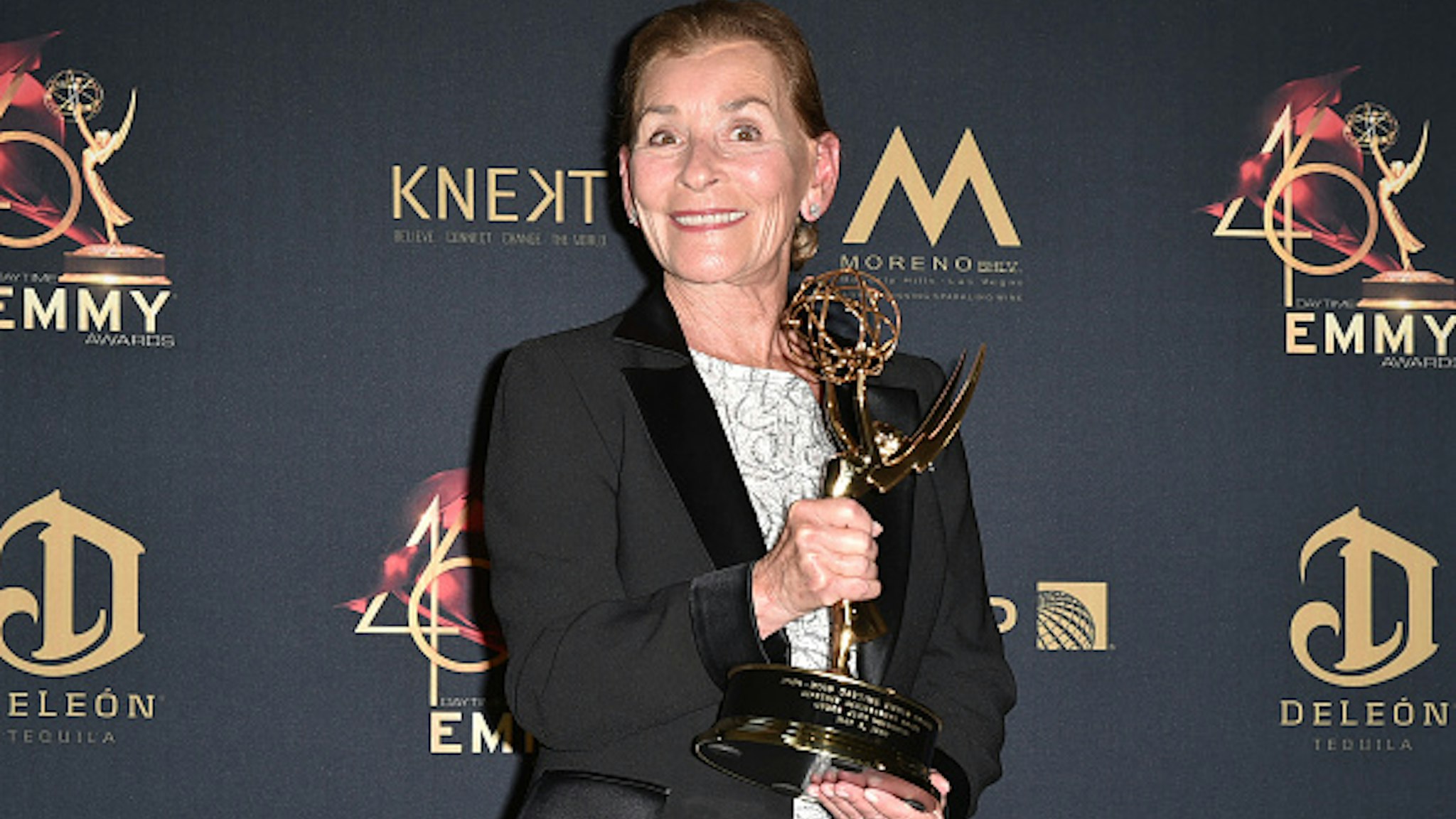 PASADENA, CALIFORNIA - MAY 05: Judge Judy Sheindlin, with her Lifetime Achievement Award, attends the 46th Annual Daytime Emmy Awards - Press Room at Pasadena Civic Center on May 05, 2019 in Pasadena, California.