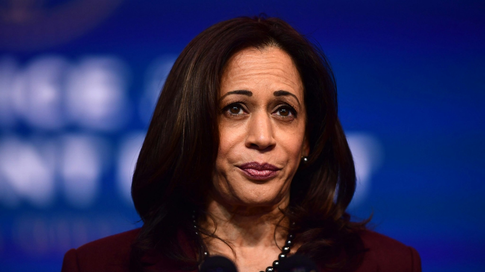 WILMINGTON, DE - NOVEMBER 24:  Vice President-elect Kamala Harris speaks after President-elect Joe Biden introduced key foreign policy and national security nominees and appointments at the Queen Theatre on November 24, 2020 in Wilmington, Delaware. As President-elect Biden waits to receive official national security briefings, he is announcing the names of top members of his national security team to the public. Calls continue for President Trump to concede the election as the transition proceeds.