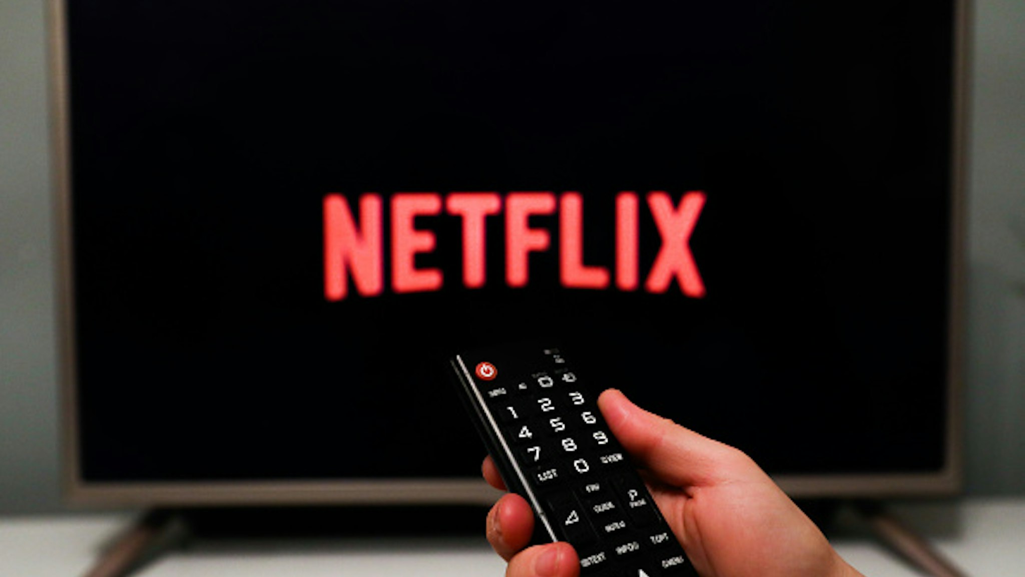 Netflix logo is seen displayed on a tv screen in this illustration photo taken in Poland on November 29, 2020.