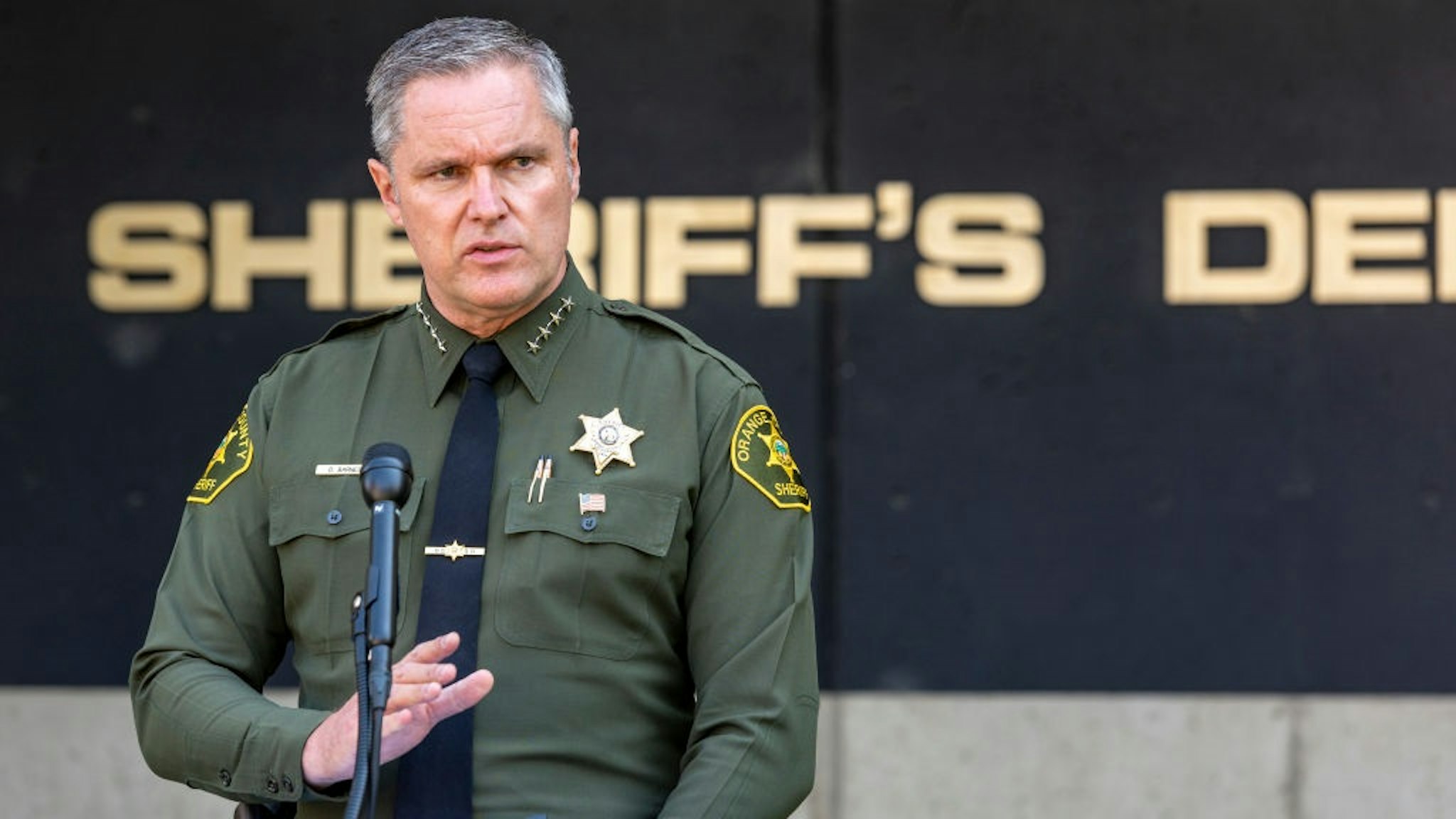 SANTA ANA, CA - JULY 24: Orange County Sheriff Don Barnes holds a press conference in Santa Ana on Thursday, September 24, 2020.