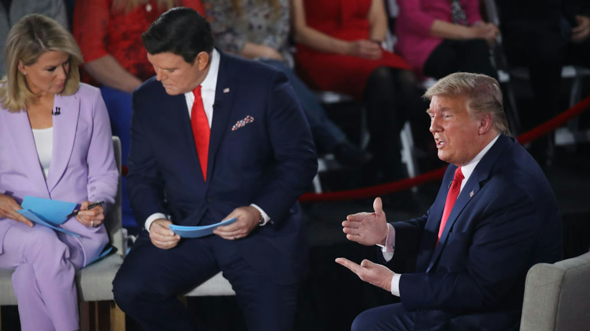 SCRANTON, PENNSYLVANIA - MARCH 05: President Donald Trump participates in a Fox News Town Hall event with moderators Bret Baier and Martha MacCallum on March 05, 2020 in Scranton, Pennsylvania. Among other topics, President Trump discussed his administration's response to the Coronavirus and the economy. (Photo by Spencer Platt/Getty Images)