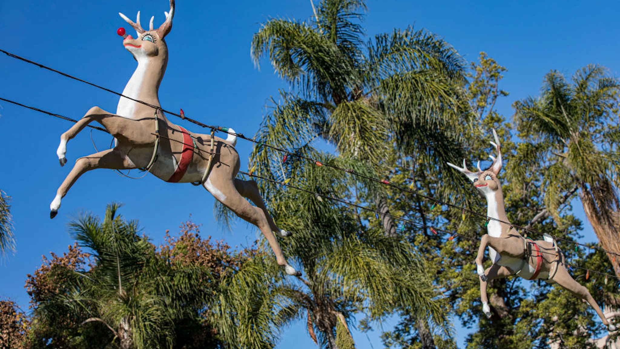 SAN DIEGO, CALIFORNIA - DECEMBER 20: General view of Christmas decorations in Balboa Park on December 20, 2020 in San Diego, California.