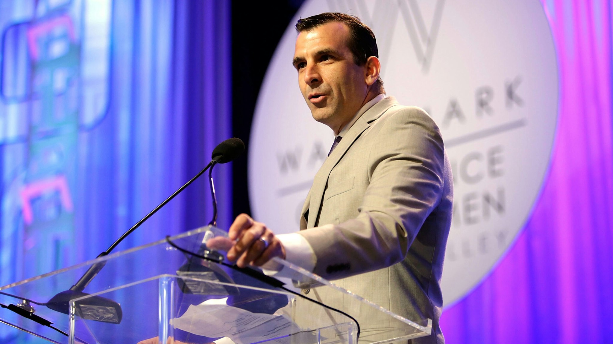 SAN JOSE, CA - APRIL 21: San Jose Mayor Sam Liccardo addresses the audience during the Watermark Conference For Women 2016 at San Jose Convention Center on April 21, 2016 in San Jose, California.
