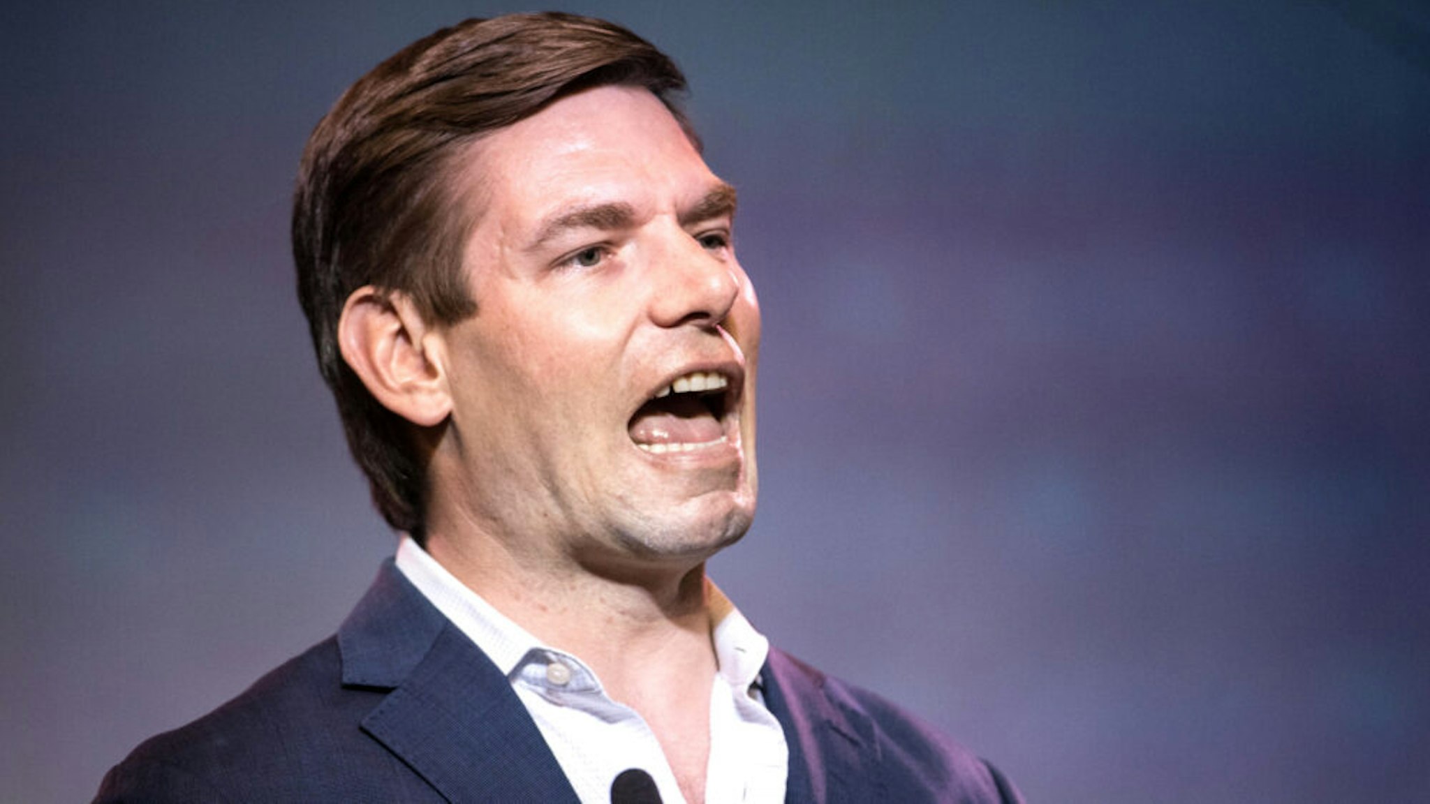 COLUMBIA, SC - JUNE 22: Democratic presidential candidate Rep. Eric Swalwell (D-CA) speaks to the crowd during the 2019 South Carolina Democratic Party State Convention on June 22, 2019 in Columbia, South Carolina. Democratic presidential hopefuls are converging on South Carolina this weekend for a host of events where the candidates can directly address an important voting bloc in the Democratic primary.