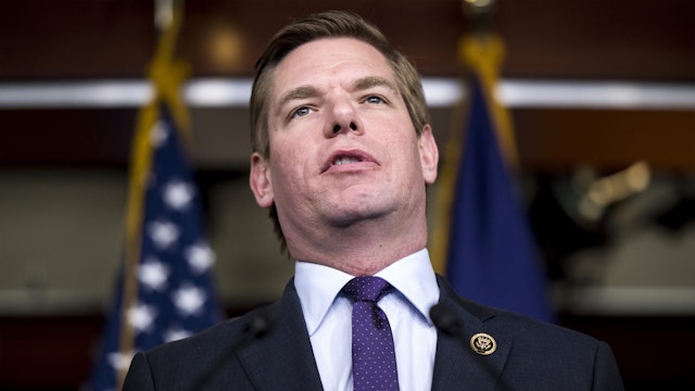 UNITED STATES - APRIL 12: Rep. Eric Swalwell, D-Calif., participates in a press conference with House Judiciary Committee Democrats to announce new legislation to protect Special Counsel Robert Mueller's investigation on Thursday, April 12, 2018.