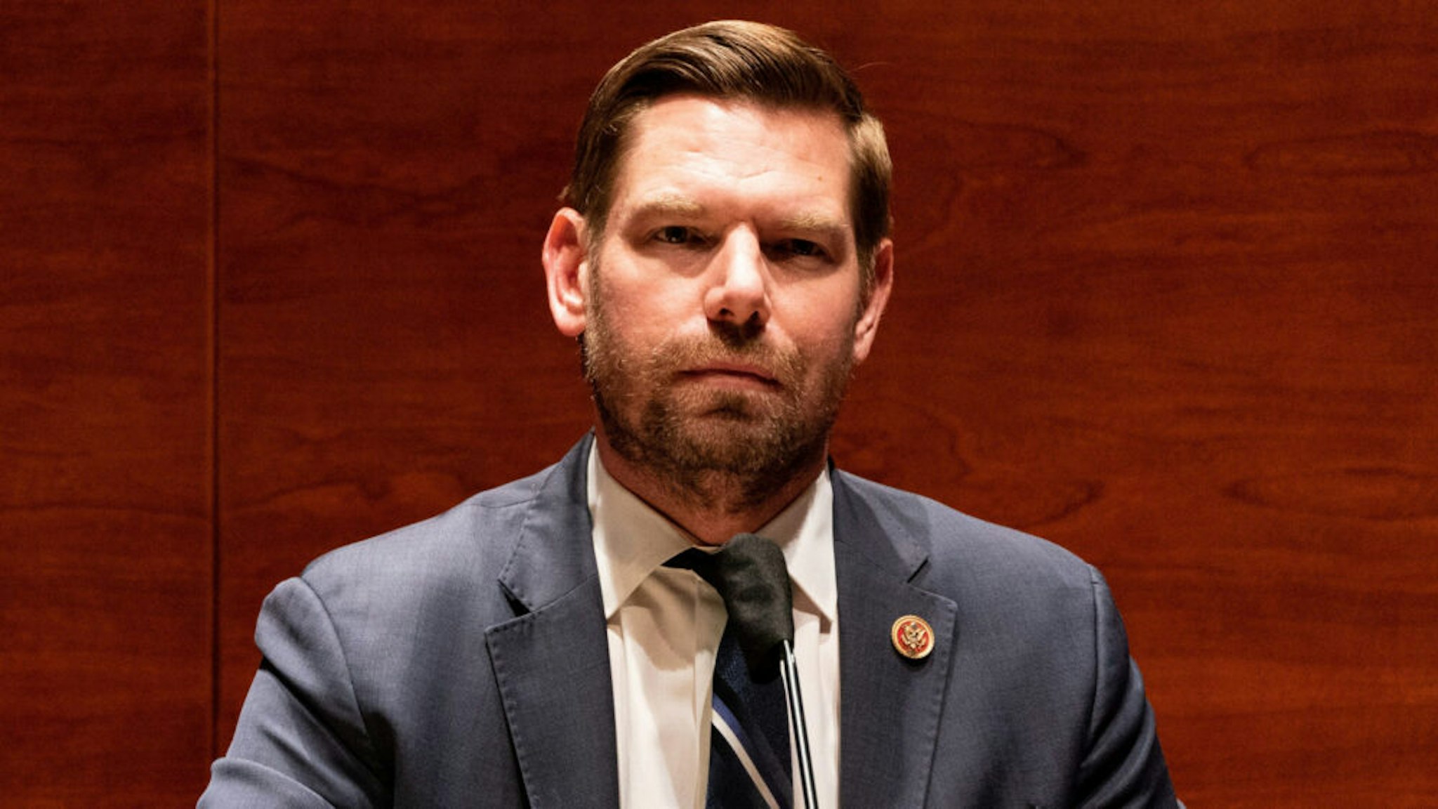 Rep. Eric Swalwell (D-CA) listens during the House Judiciary committee hearing on "Oversight of the Department of Justice: Political Interference and Threats to Prosecutorial Independence", on Capitol Hill on June 24, 2020 in Washington DC.