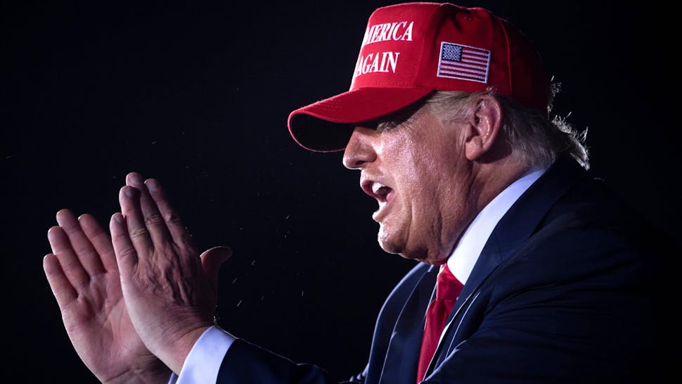 US-VOTE-TRUMP US President Donald Trump leaves after speaking during a Make America Great Again rally at Miami-Opa Locka Executive Airport in Opa Locka, Florida on November 2, 2020.