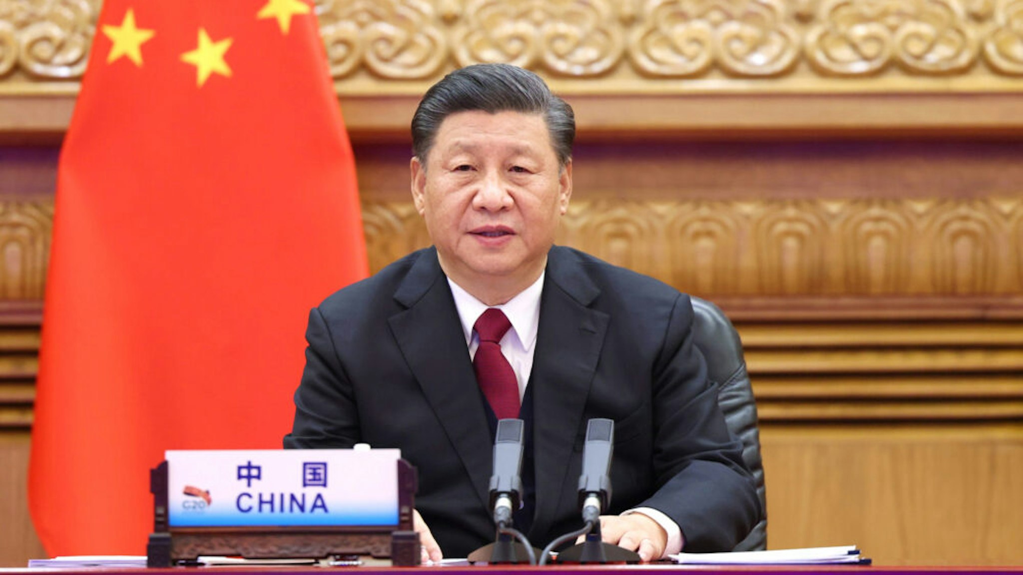 BEIJING, Nov. 22, 2020 -- Chinese President Xi Jinping attends Session II of the 15th G20 Leaders' Summit via video link in Beijing, capital of China, Nov. 22, 2020.