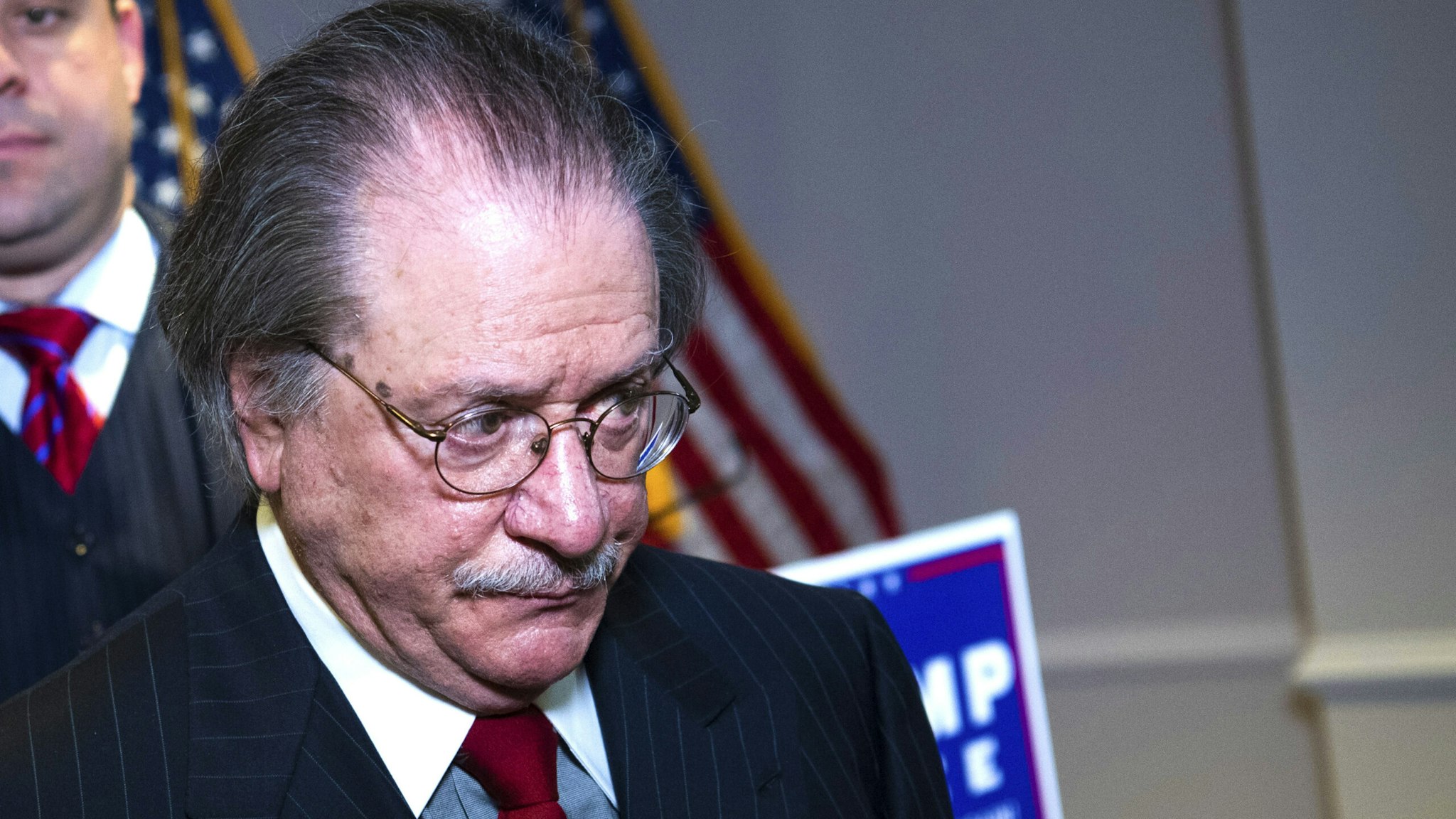 UNITED STATES - NOVEMBER 19: Joseph diGenova, attorney for President Donald Trump, concludes a news conference at the Republican National Committee on lawsuits regarding the outcome of the 2020 presidential election on Thursday, November 19, 2020. Trump attorneys Rudolph Giuliani, Sydney Powell, and Jenna Ellis, also attended.