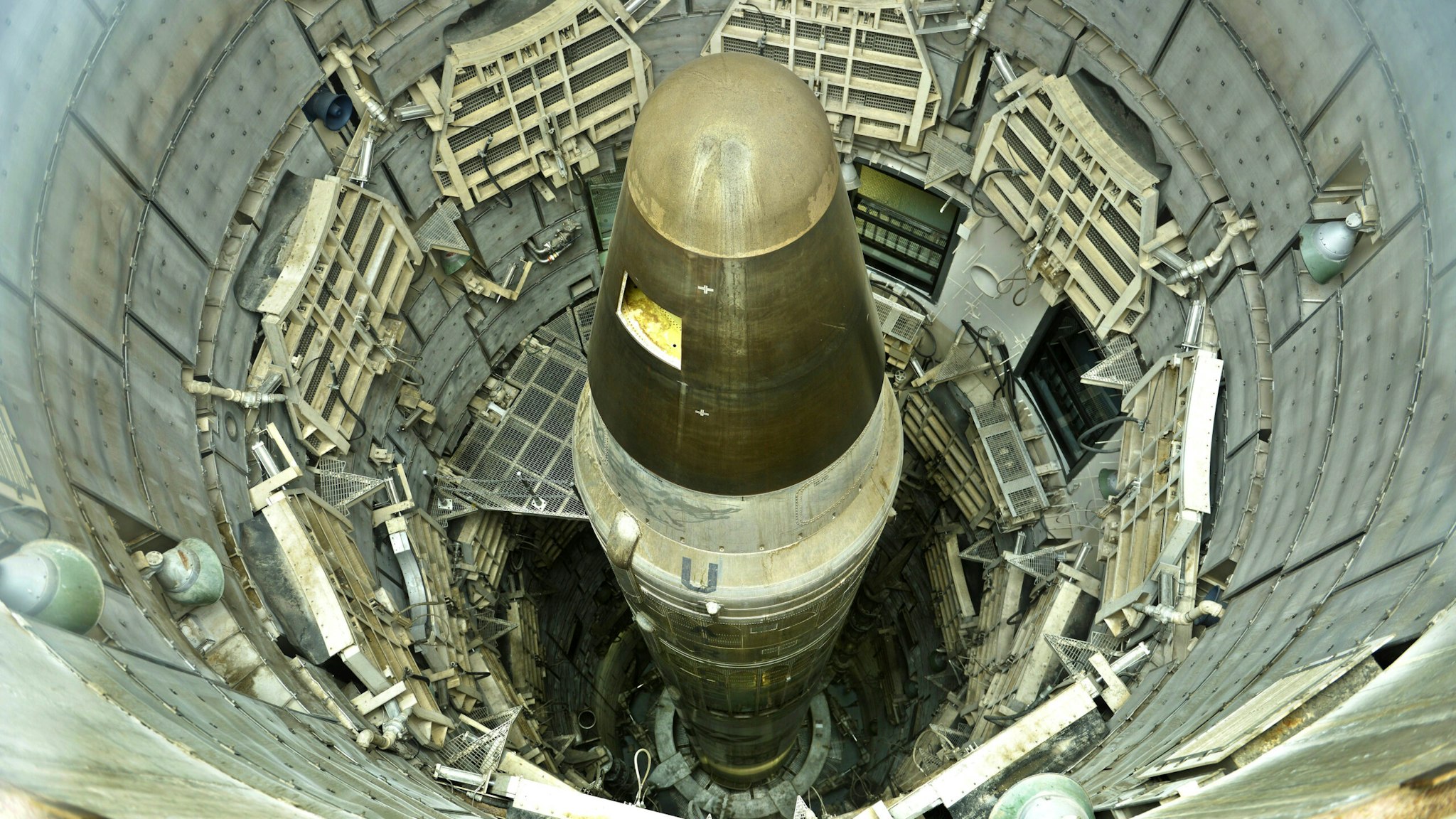 A deactivated Titan II nuclear ICMB is seen in a silo at the Titan Missile Museum on May 12, 2015 in Green Valley, Arizona. The museum is located in a preserved Titan II ICBM launch complex and is devoted to educating visitors about the Cold War and the Titan II missile's contribution as a nuclear deterrent.