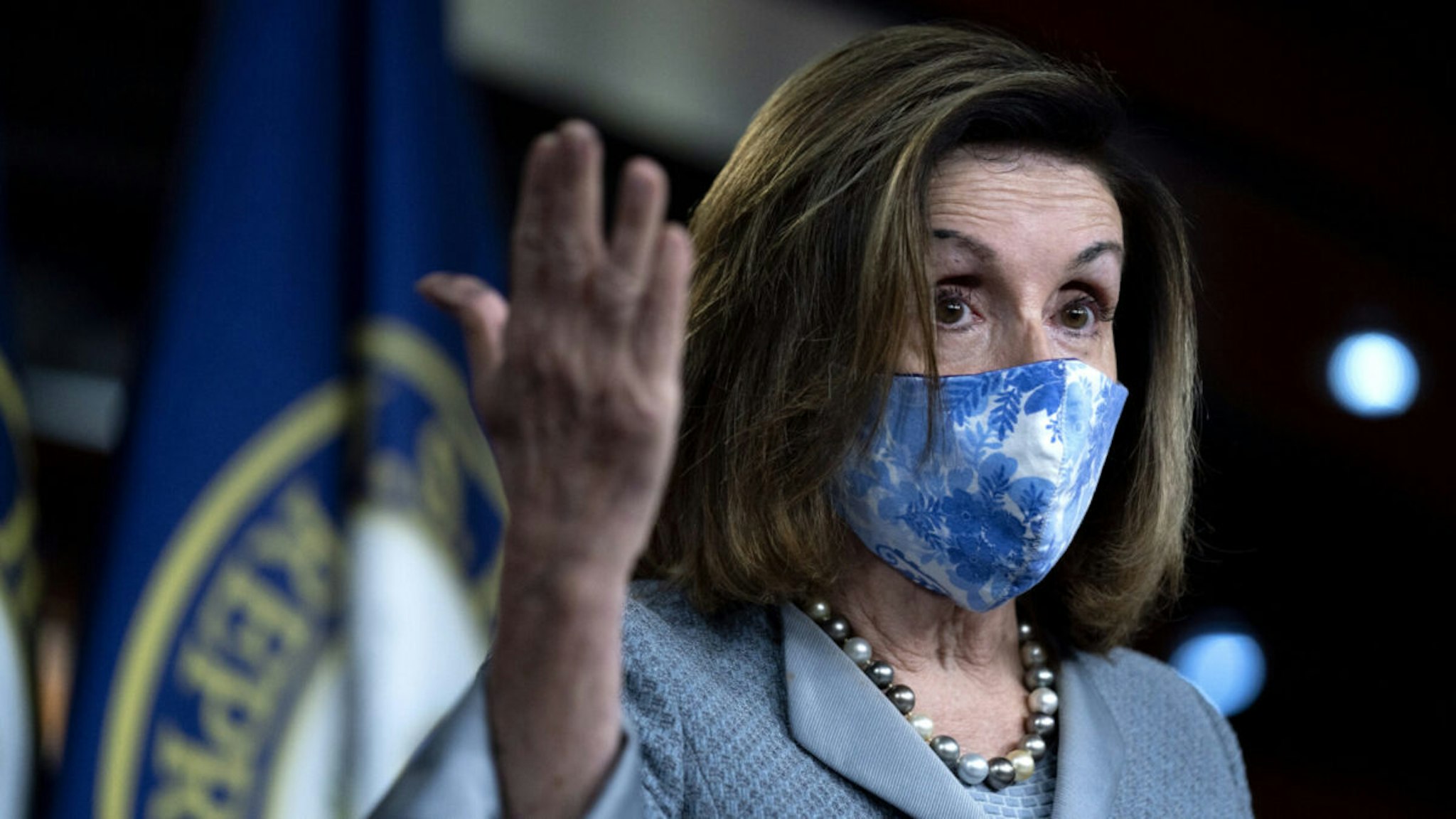 U.S. House Speaker Nancy Pelosi, a Democrat from California, wears a protective mask while speaking during a news conference at the U.S. Capitol in Washington, D.C., U.S., on Thursday, Oct. 29, 2020.