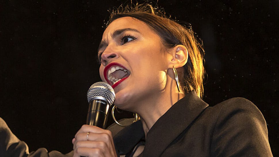 Large Climate Demonstration Marks The End Of The C40 World Mayors Summit 2019 In Copenhagen COPENHAGEN, DENMARK OCTOBER 11: U.S. Rep. Alexandria Ocasio-Cortez (D-NY) , a US politician elected in 2018 as the youngest ever to have a seat in the House of Representatives, speaks to the thousands of people who participated in the People Climate March, which marks the conclusion of the C40 World Mayors Summit on October 11, 2019 in Copenhagen, Denmark. More than 90 mayors of some of the worlds largest and most influential cities representing some 700 million people meet in Copenhagen from October 9-12 for the C40 World Mayors Summit. The purpose with the summit in Copenhagen is to build a global coalition of leading cities, businesses and citizens that rallies around radical and ambitious climate action.