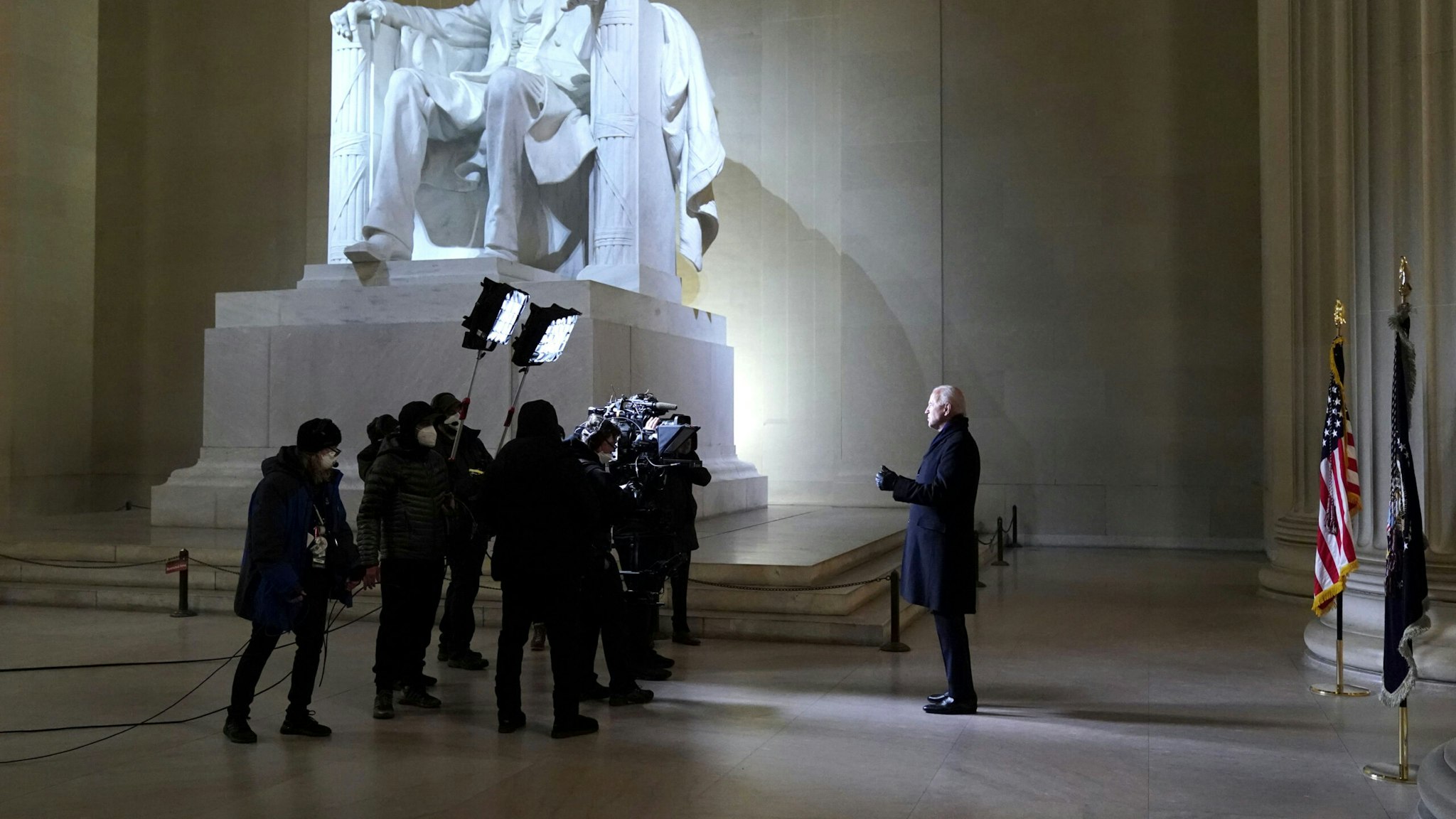 US President Joe Biden speaks during the "Celebrating America" inaugural program at the Lincoln Memorial in Washington, DC, on January 20, 2021, after being sworn in at the US Capitol earlier in the day.