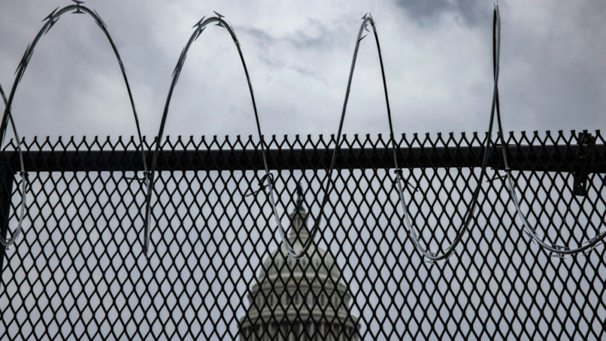 Razor wire is seen after being installed on the fence surrounding the grounds of the U.S. Capitol on January 15, 2021 in Washington, DC.