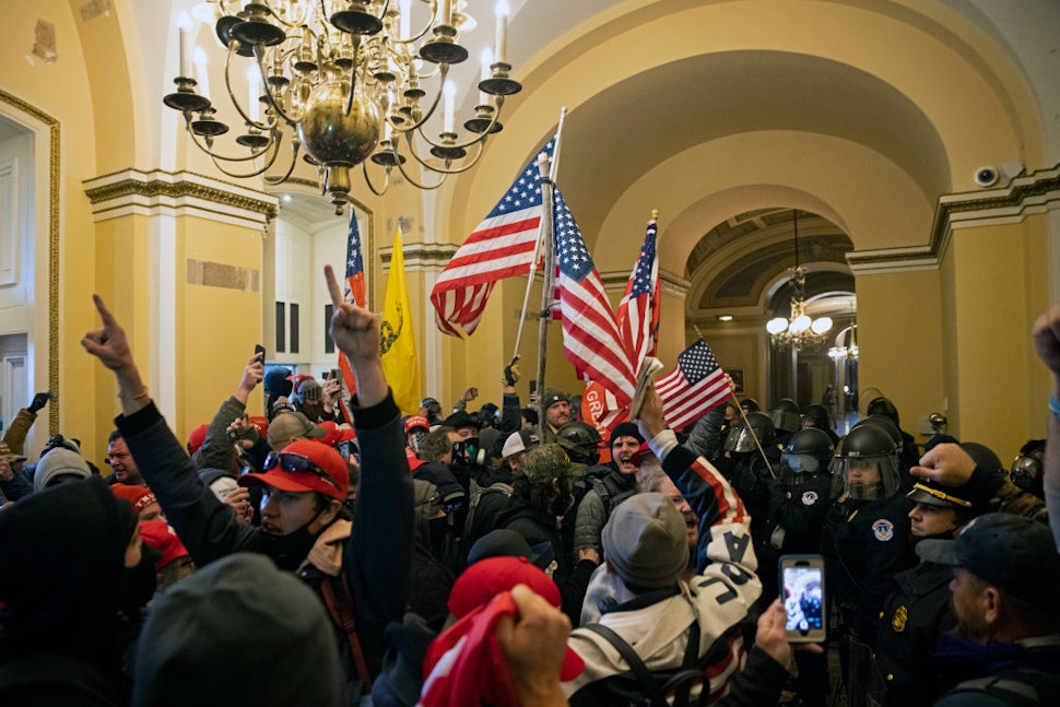 WASHINGTON, DC - JANUARY 06: Supporters of US President Donald Trump protest inside the US Capitol on January 6, 2021, in Washington, DC. Demonstrators breeched security and entered the Capitol as Congress debated the 2020 presidential election Electoral Vote Certification.