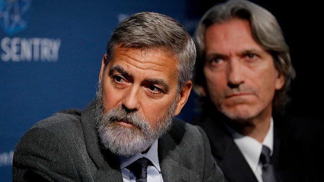 US actor George Clooney takes part in a press conference in central London to present a report on atrocities in South Sudan on September 19, 2019.