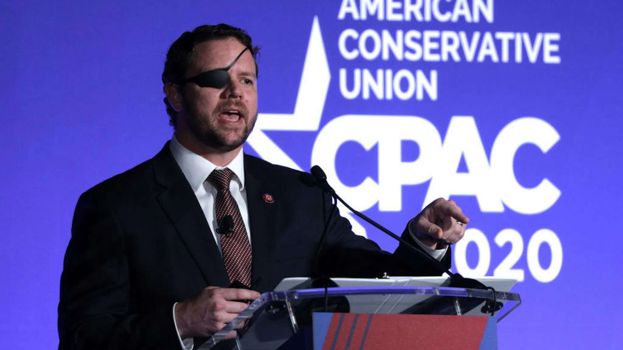 NATIONAL HARBOR, MARYLAND - FEBRUARY 26: U.S. Rep. Dan Crenshaw (R-TX) speaks on “The Fate of Our Culture and Our Nation Hangs in the Balance” during the CPAC Direct Action Training at the annual Conservative Political Action Conference at Gaylord National Resort &amp; Convention Center February 26, 2020 in National Harbor, Maryland. U.S. President Donald Trump is expected to address the annual event on February 29th. (Photo by Alex Wong/Getty Images)