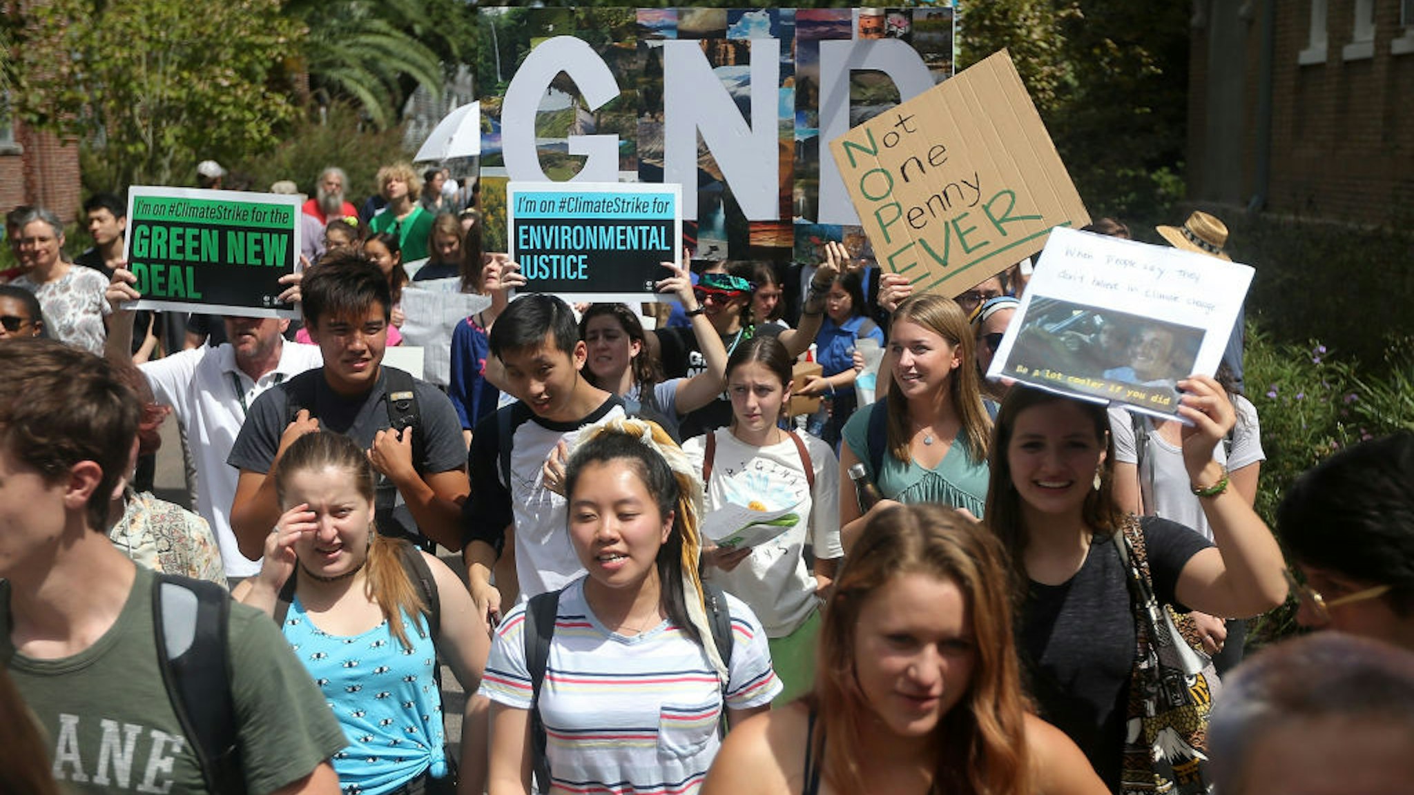 Students participate in a global climate strike at Tulane University on September 20, 2019 in New Orleans, Louisiana.