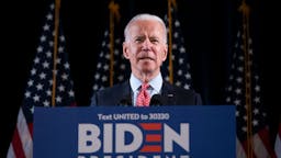 Candidate Joe Biden Delivers Remarks On Coronavirus Outbreak WILMINGTON, DE - MARCH 12: Democratic presidential candidate former Vice President Joe Biden delivers remarks about the coronavirus outbreak, at the Hotel Du Pont March 12, 2020 in Wilmington, Delaware. Health officials say 11,000 people have been tested for the Coronavirus (COVID-19) in the U.S. (Photo by Drew Angerer/Getty Images)