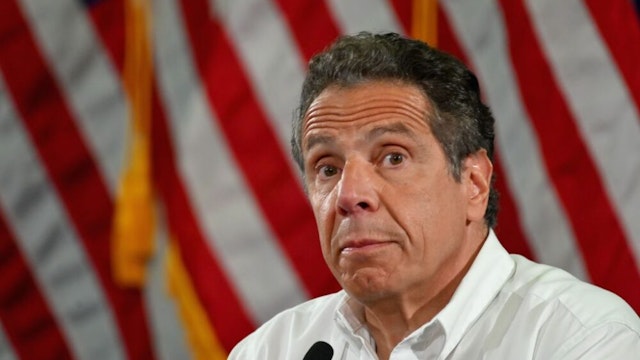 NY Governor Andrew Cuomo speaks during a press briefing on COVID-19 at Madison Boys and Girls Club in the Brooklyn borough of New York City on May 28, 2020.