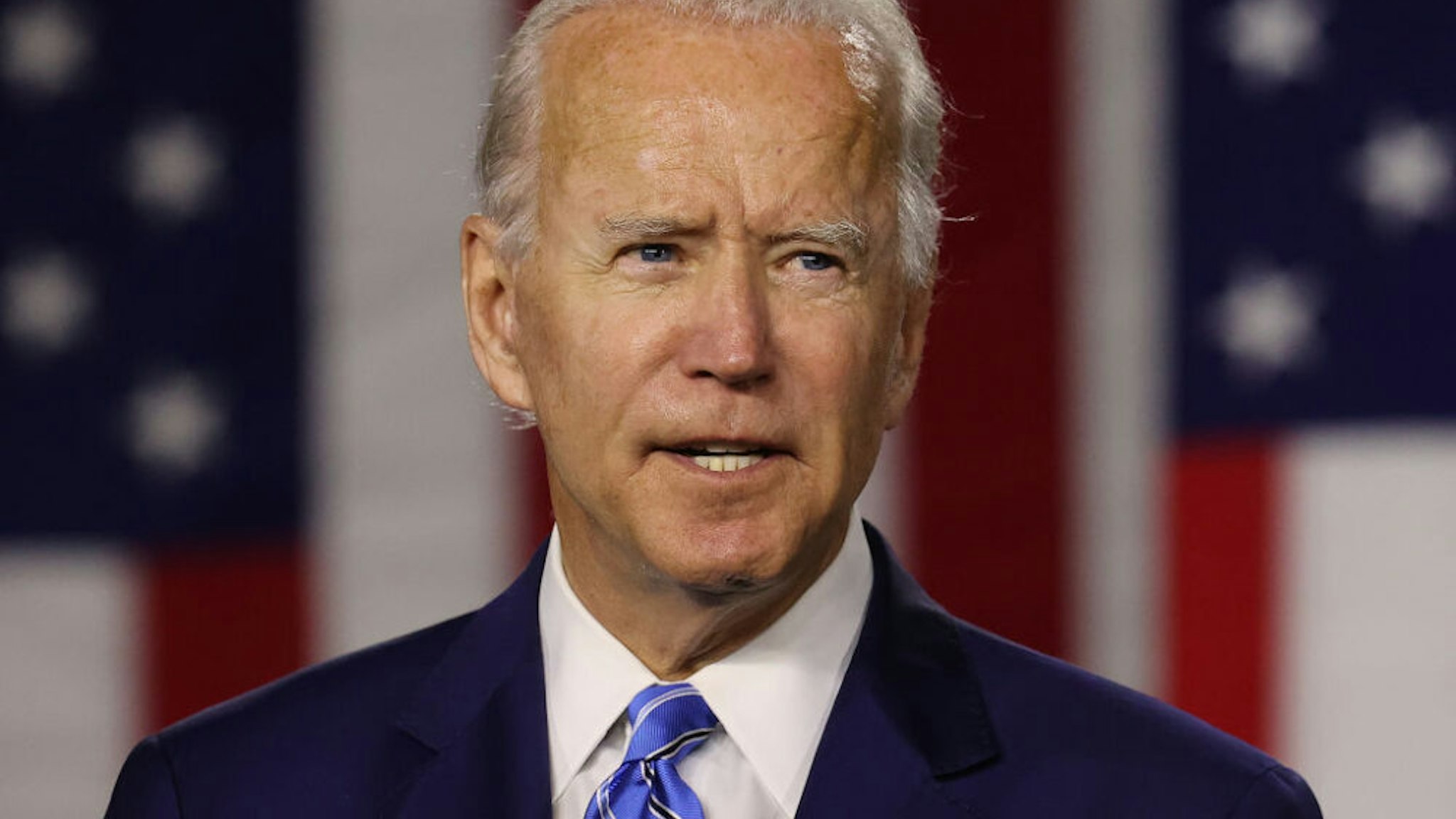 WILMINGTON, DELAWARE - JULY 14: Democratic presidential candidate former Vice President Joe Biden speaks at the Chase Center July 14, 2020 in Wilmington, Delaware. Biden delivered remarks on his campaign's 'Build Back Better' clean energy economic plan.