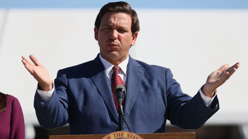 Florida Governor Ron DeSantis speaks during a press conference about the opening of a COVID-19 vaccination site at the Hard Rock Stadium on January 06, 2021 in Miami Gardens, Florida.