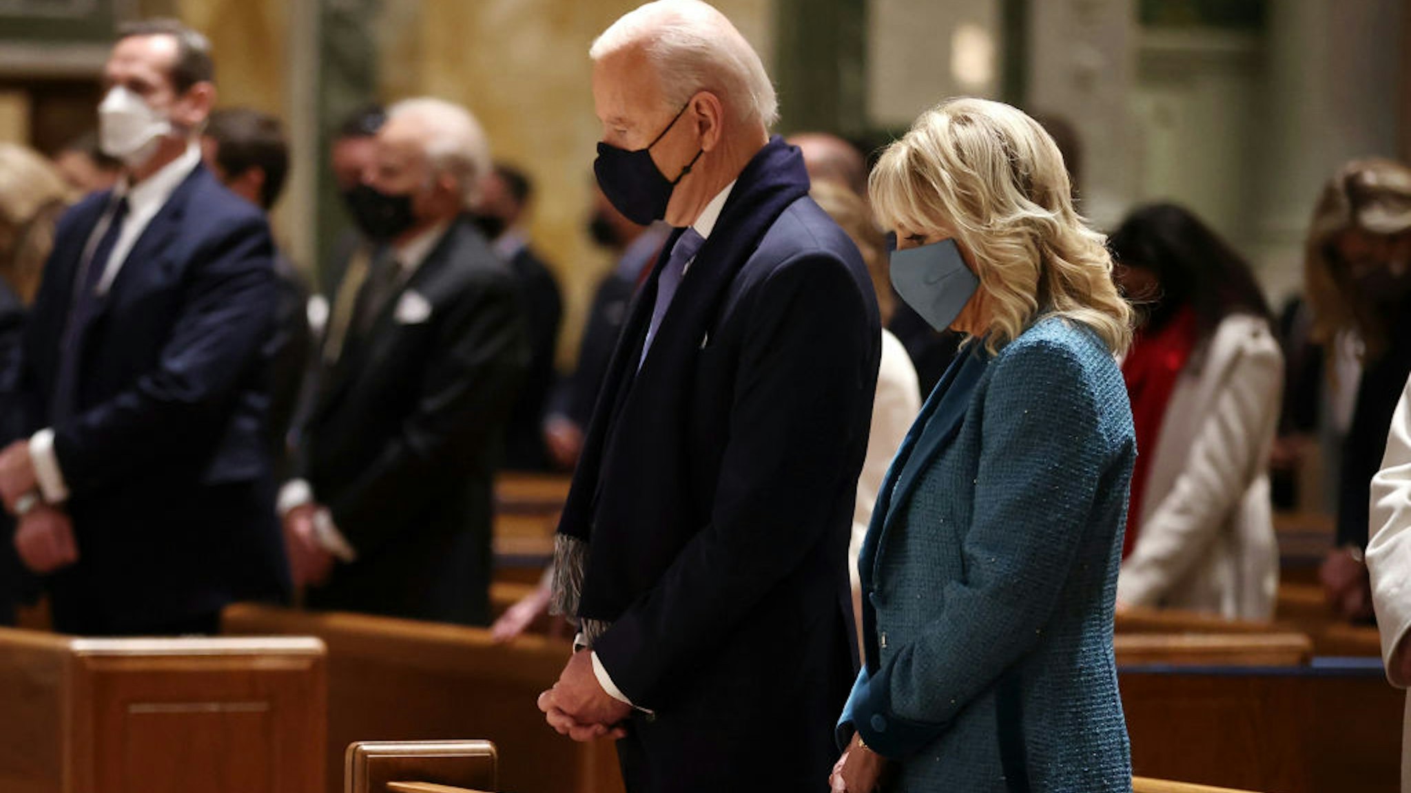 WASHINGTON, DC - JANUARY 20: U.S. President-elect Joe Biden and Dr. Jill Biden attend services at the Cathedral of St. Matthew the Apostle with Congressional leaders prior the 59th Presidential Inauguration ceremony on January 20, 2021 in Washington, DC. During today's inauguration ceremony Joe Biden becomes the 46th president of the United States. (Photo by Chip Somodevilla/Getty Images)