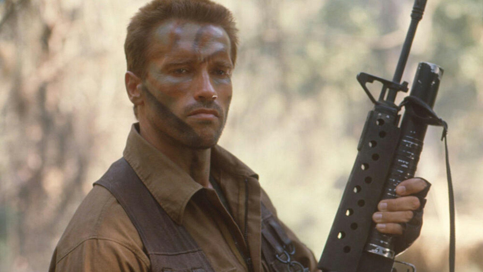 Arnold Schwarzenegger on the set of "Predator".