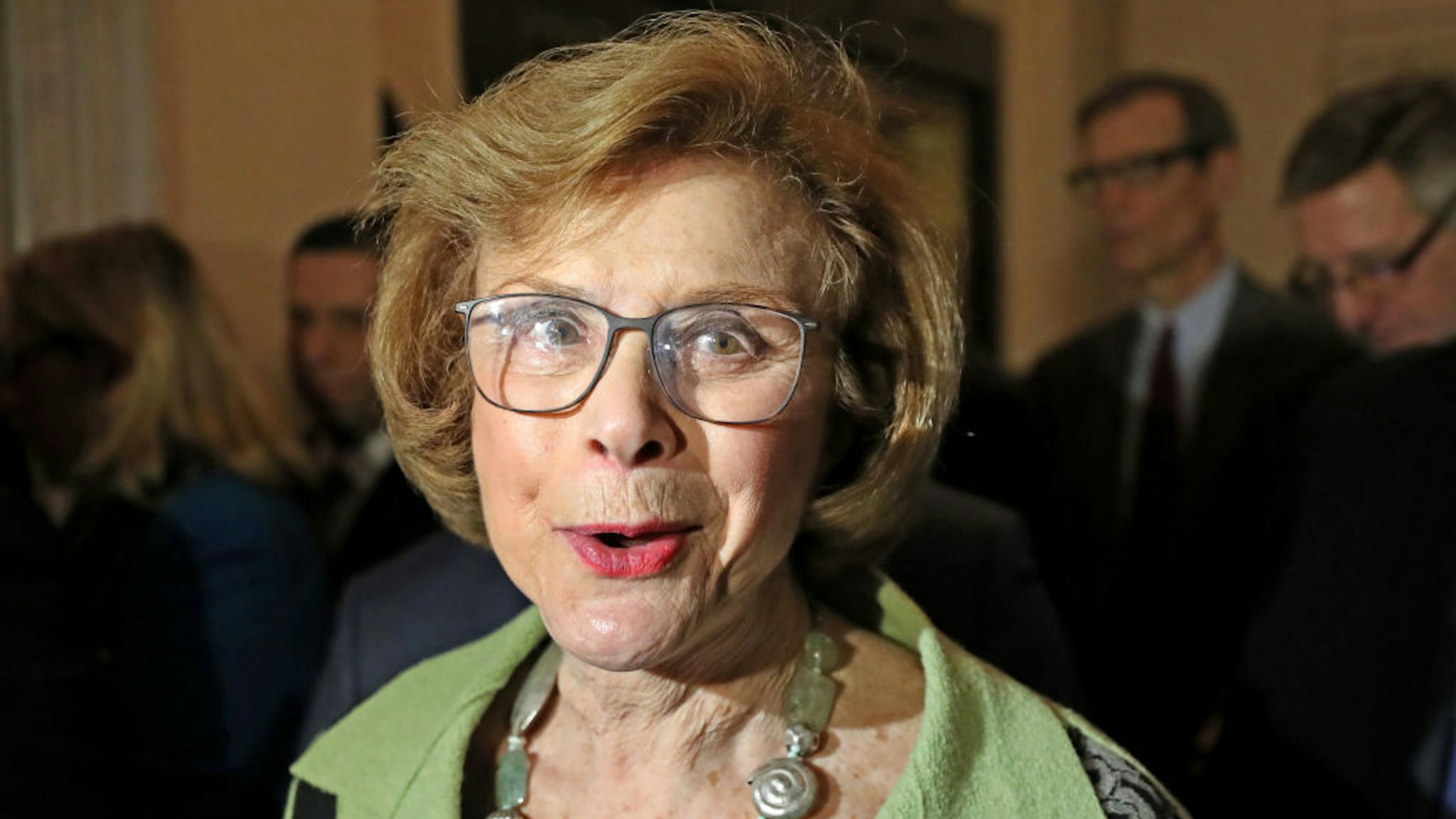 BOSTON - FEBRUARY 7: Acting Massachusetts Senate president Harriette Chandler after she read a statement to the media after a private caucus at the Massachusetts State House in Boston on Feb. 7, 2018. A vote formalized the decision by Senate Democrats to transition Chandler, an 80-year-old Democrat from Worcester, from acting to permanent president. Her ascent was triggered by sexual assault allegations leveled against former Senate President Stanley C. Rosenbergs husband, Bryon Hefner, in November, and Rosenbergs decision to step down during an internal ethics investigation. (Photo by David L. Ryan/The Boston Globe via Getty Images)