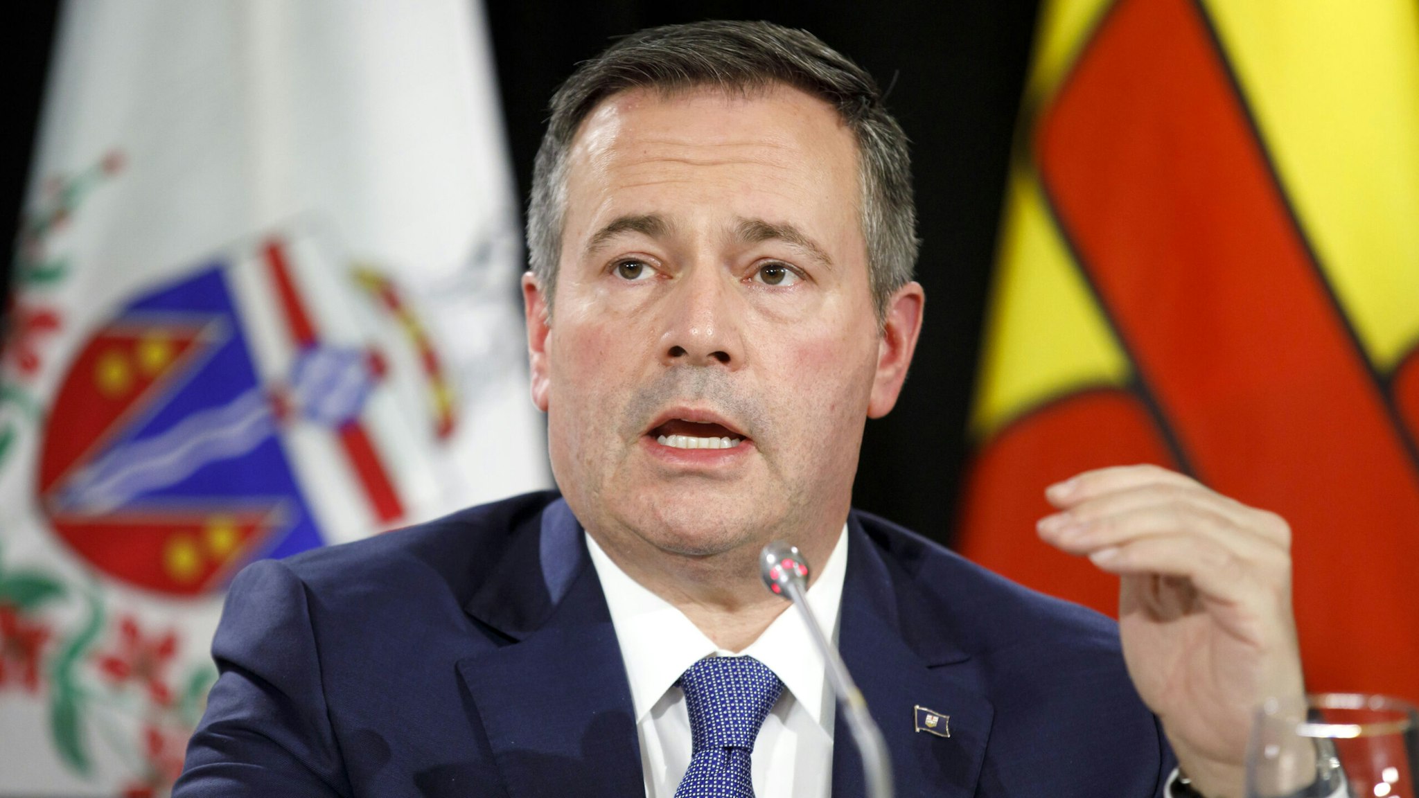 Jason Kenney, Alberta's premier, speaks during a news conference following the Canada's Premiers meeting in Toronto, Ontario, Canada, on Monday, Dec. 2, 2019. The premiers will put together a list of priorities to present to Prime Minister Justin Trudeau at the first ministers' meeting, expected in January.