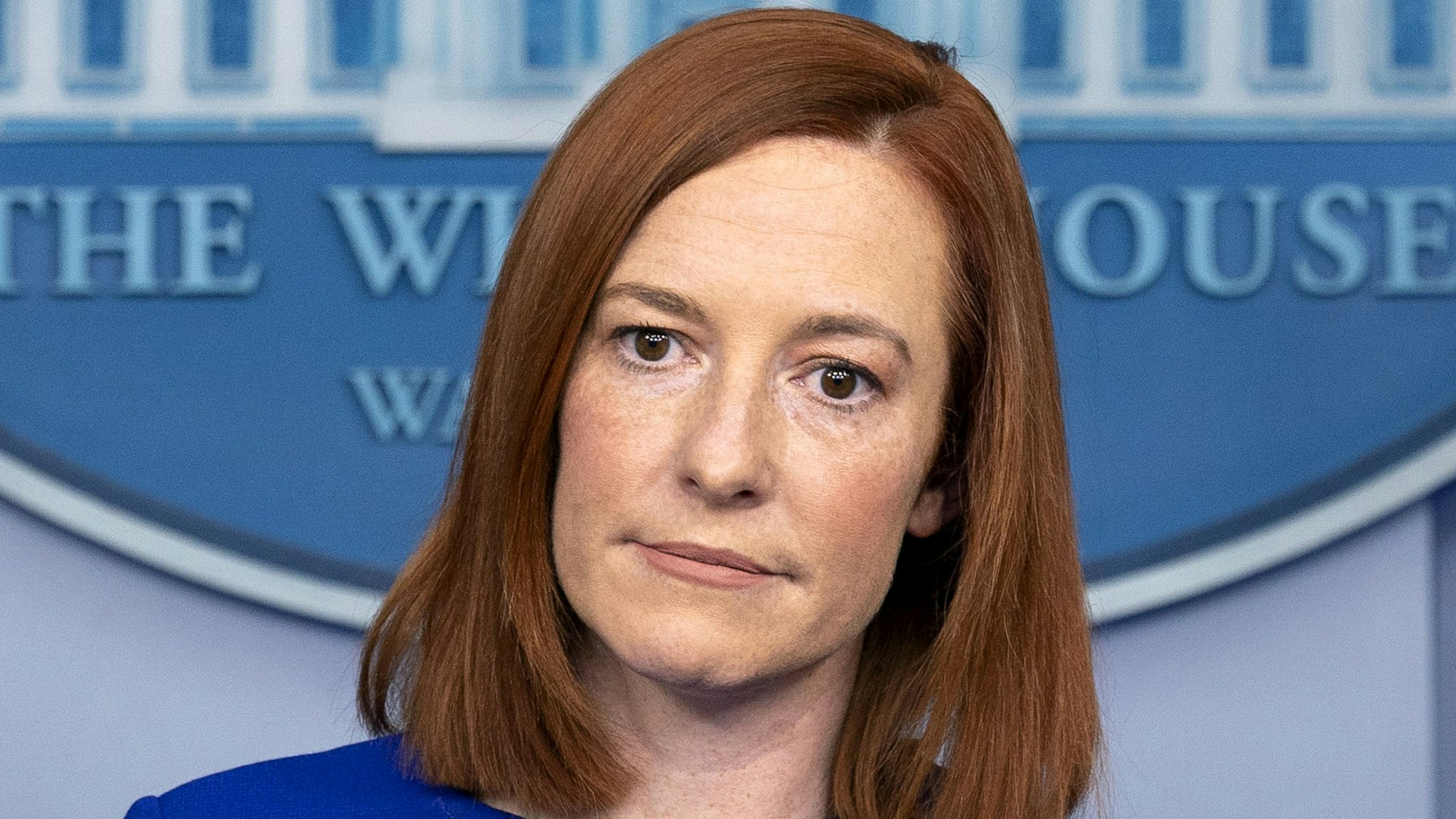 Jen Psaki, White House press secretary, pauses during a news conference in the James S. Brady Press Briefing Room at the White House in Washington, D.C., U.S., on Wednesday, Jan. 20, 2021. Joe Biden began his presidency with a soaring appeal to end Americas "uncivil war" and reset the tone in Washington, delivering an inaugural address that dispensed with a laundry list of policy goals to instead confront the nation's glaring political divides as the foremost obstacle to moving the country forward.