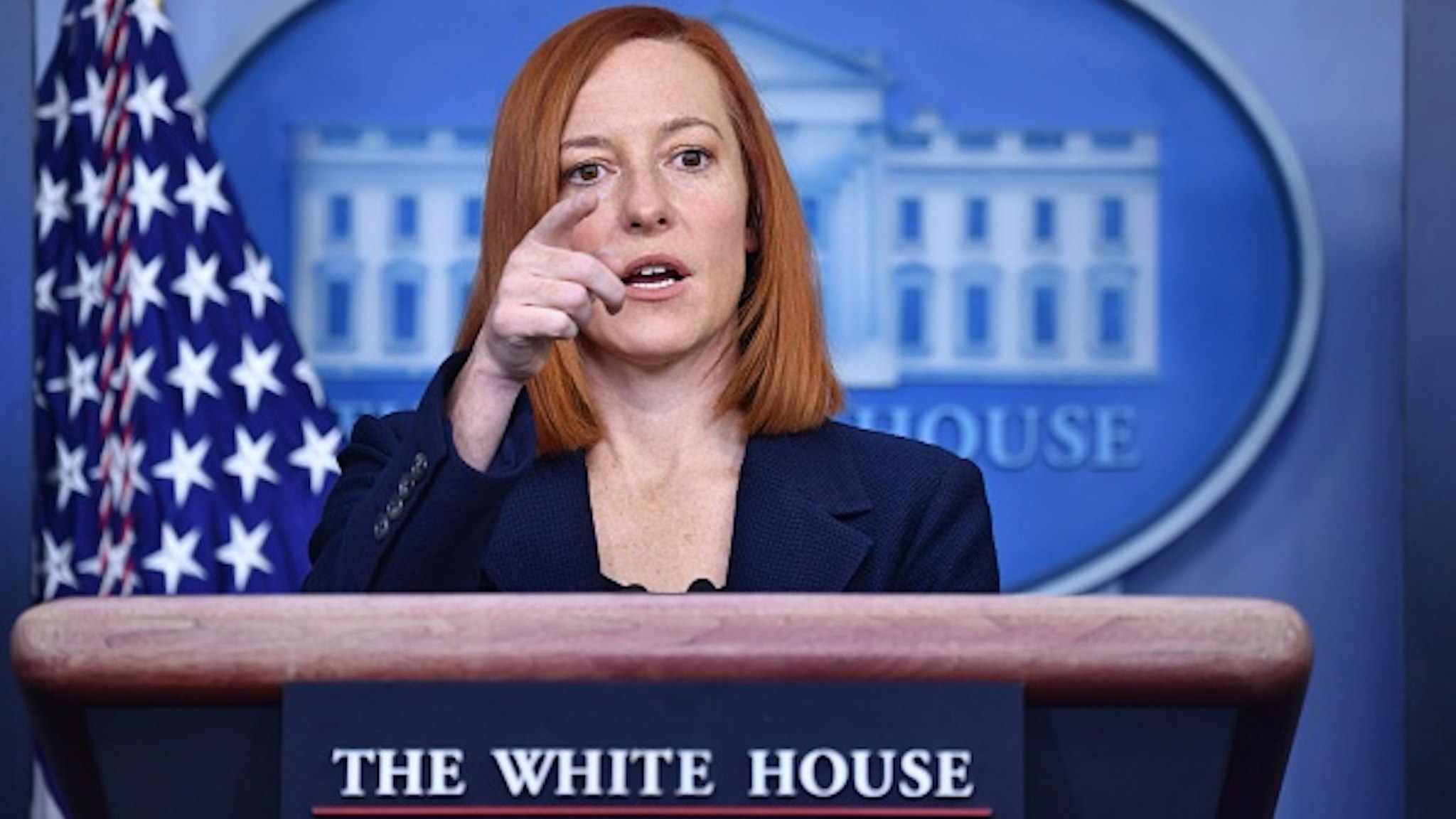 White House Press Secretary Jen Psaki takes a question during a press briefing on January 29, 2021, in the Brady Briefing Room of the White House in Washington, DC.