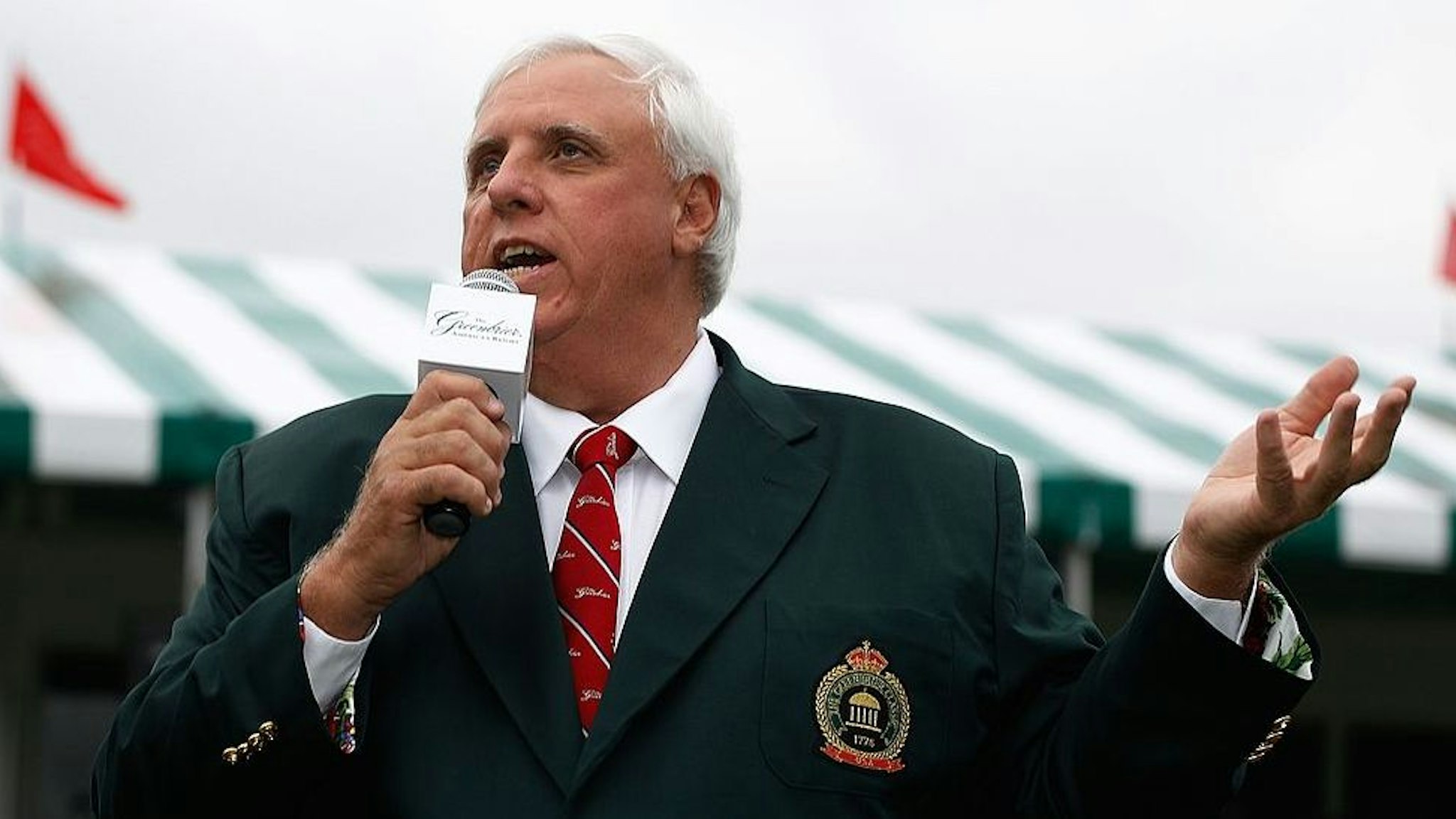 WHITE SULPHUR SPRINGS, WV - AUGUST 01: Jim Justice, owner of the Greenbrier Resort, speaks to the gallery after Stuart Appleby's victory at the Greenbrier Classic on August 1, 2010 in White Sulphur Springs, West Virginia.