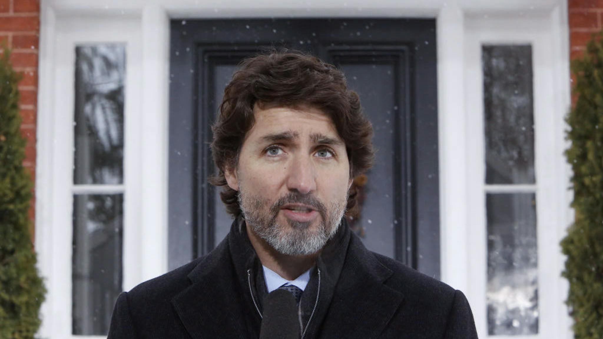 Justin Trudeau Justin Trudeau, Canada's prime minister, speaks during a news conference at Rideau Cottage in Ottawa, Ontario, Canada, on Tuesday, Jan. 5, 2021. Trudeau said travelers who return to Canada from overseas holidays won’t be eligible to apply for government income support due to the country’s mandatory quarantine requirement. Photographer: David Kawai/Bloomberg