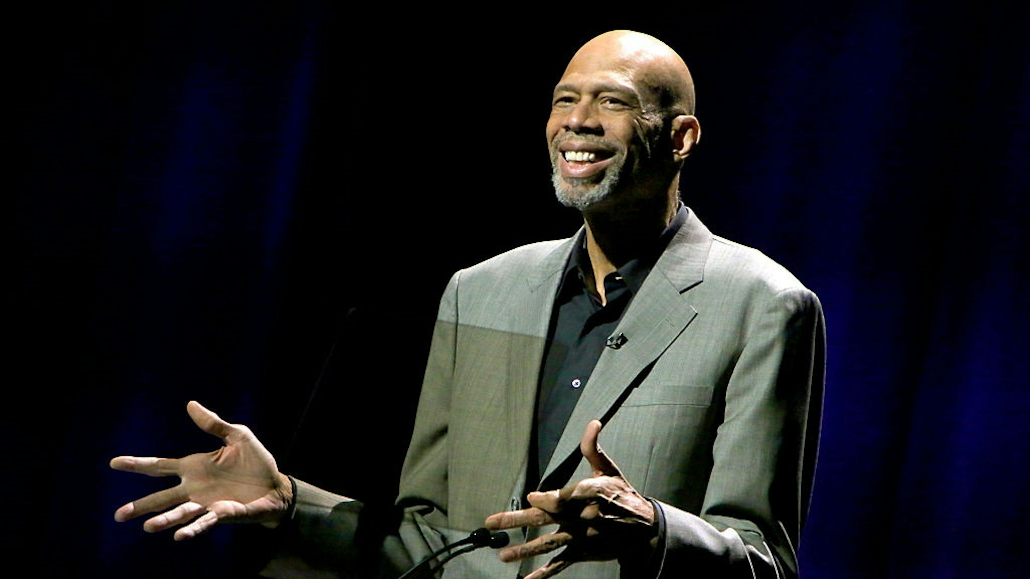 HOLLYWOOD, CA - NOVEMBER 15: Dee Kareem Abdul-Jabbar speaks onstage during the Thelonious Monk Institute International Jazz Vocals Competition 2015 at Dolby Theatre on November 15, 2015 in Hollywood, California.